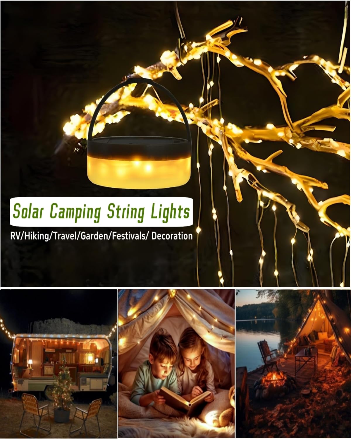 Tuopulife Solar Camping String Lights, 39.4Ft Fairy String Lights 150Leds, Portable Waterproof Camping Lamp With 8 Lighting Modes, Hanging Rechargeable Tent Lantern For Awning Garden Party Decor-Remote Control