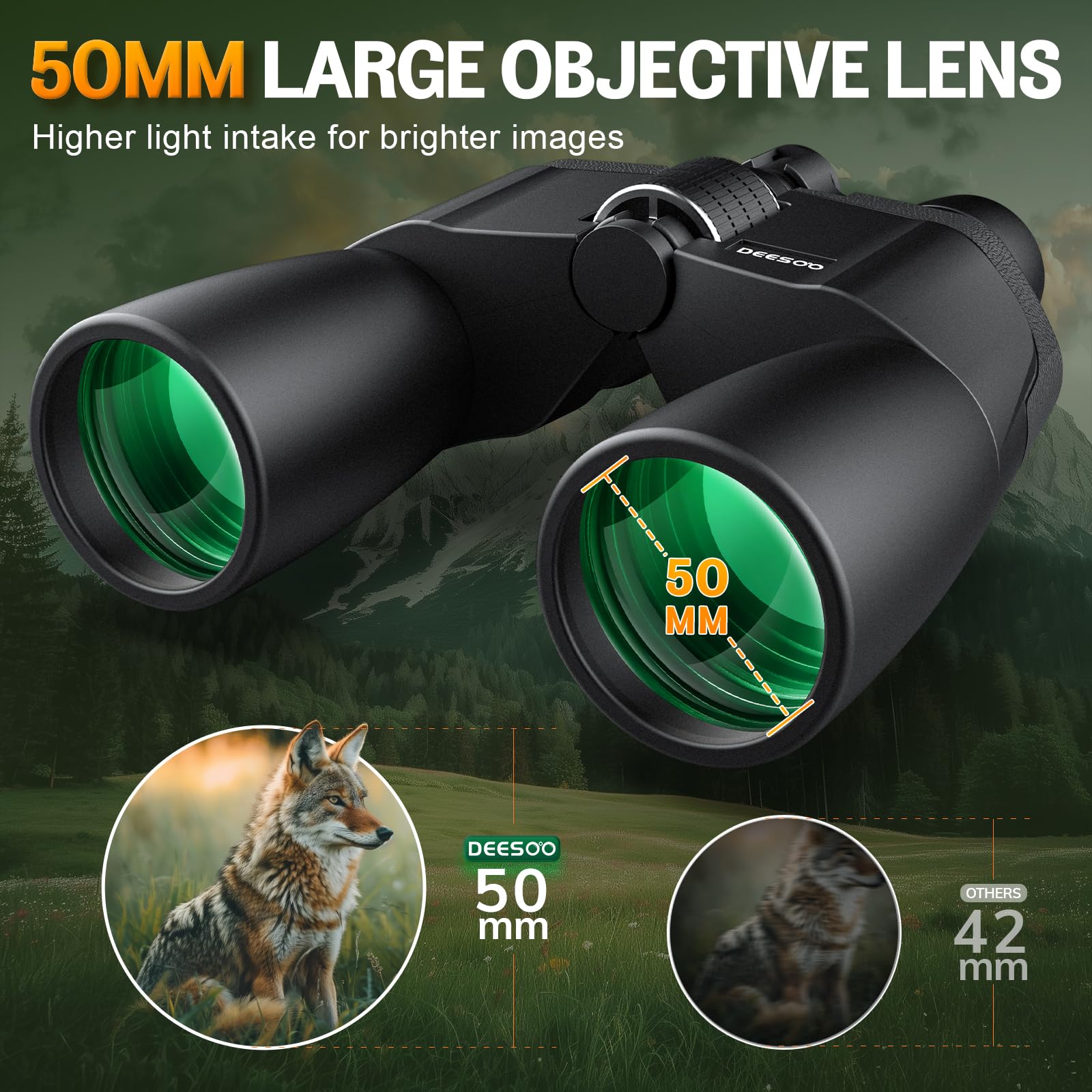 Deesoo 12-36X50 Hd Binoculars For Adults - High Powered Binoculars With Clear Low Light Vision For Bird Watching - Zoom Binocular With Large View For Hunting Cruise Ship Travel Hiking Opera
