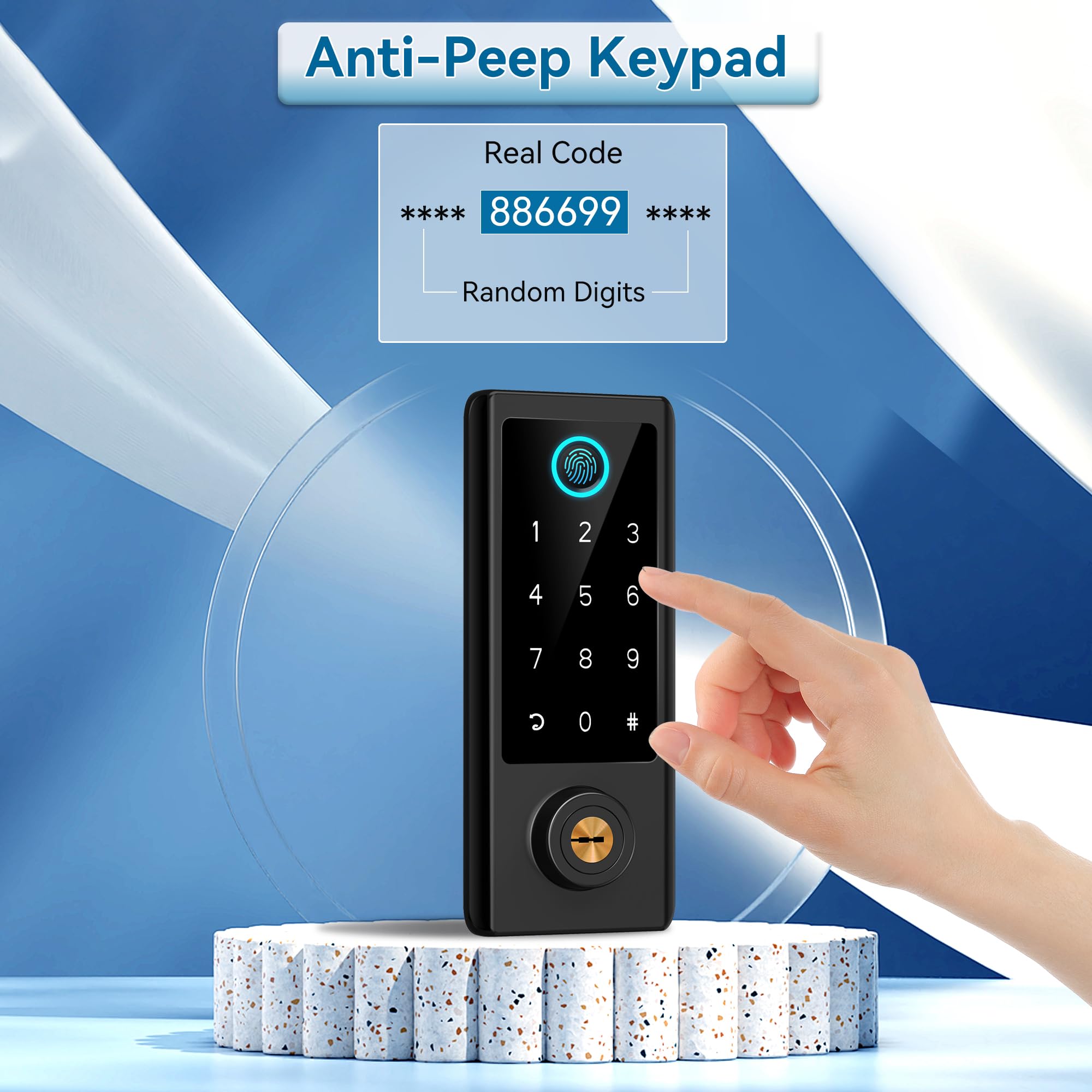 Bebasia Fingerprint Door Lock With Handle Sets, Keyless Entry Door Lock, Bluetooth Front Handle Set, Smart Deadbolt, Electronic Keypad Digital Lock With Handle, Black