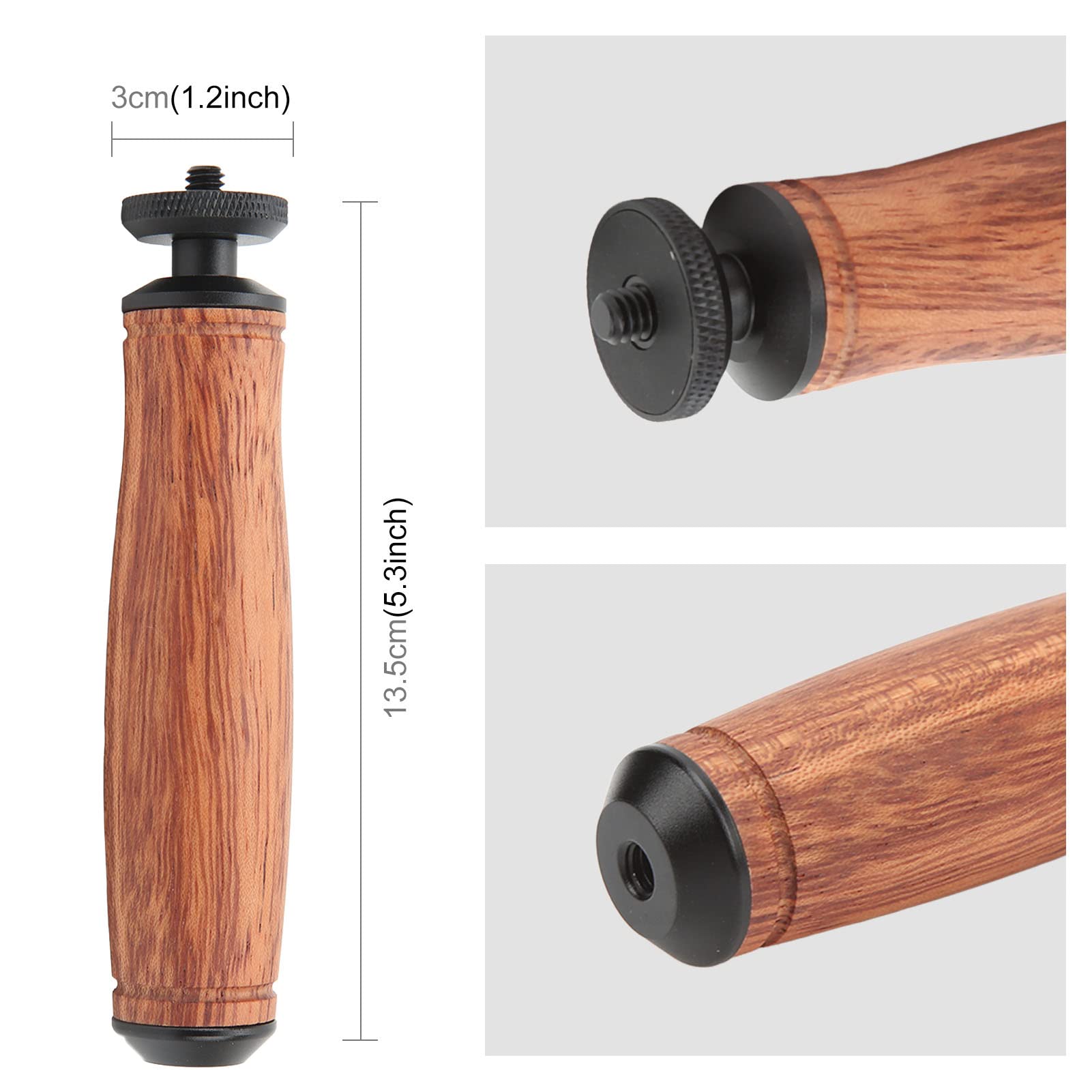 Agatige Camera Handle Grip Support Mount, Universal Handlegrip Camera Stabilizer Handheld Wooden Handle Grip Mini Ball Head With 1/4 Inch Screw Hole For Camera Motion Capture Video