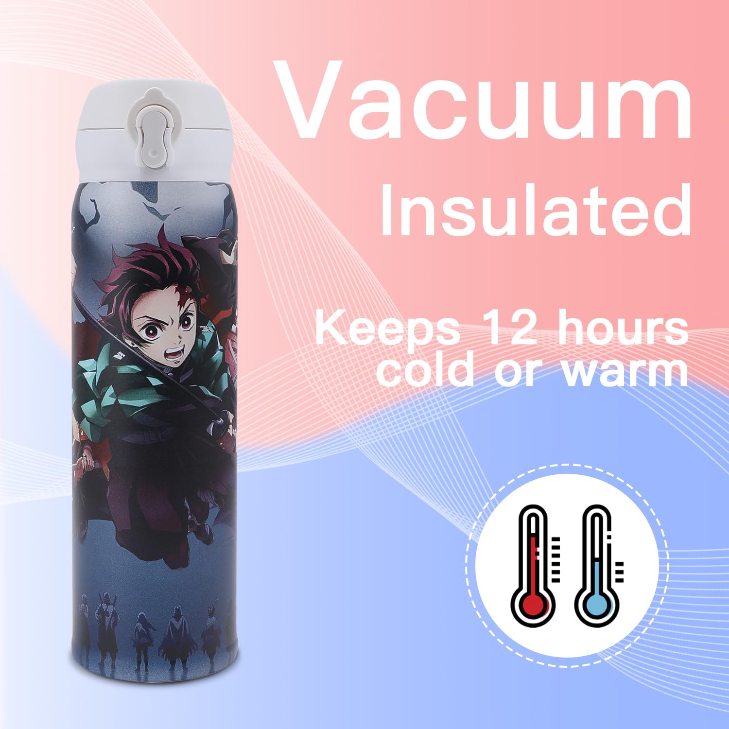 Anime Slayer Water Bottle With Straw, Vacuum Insulated Kimetsu No Nezuko Tanjirou Cosplay Stainless