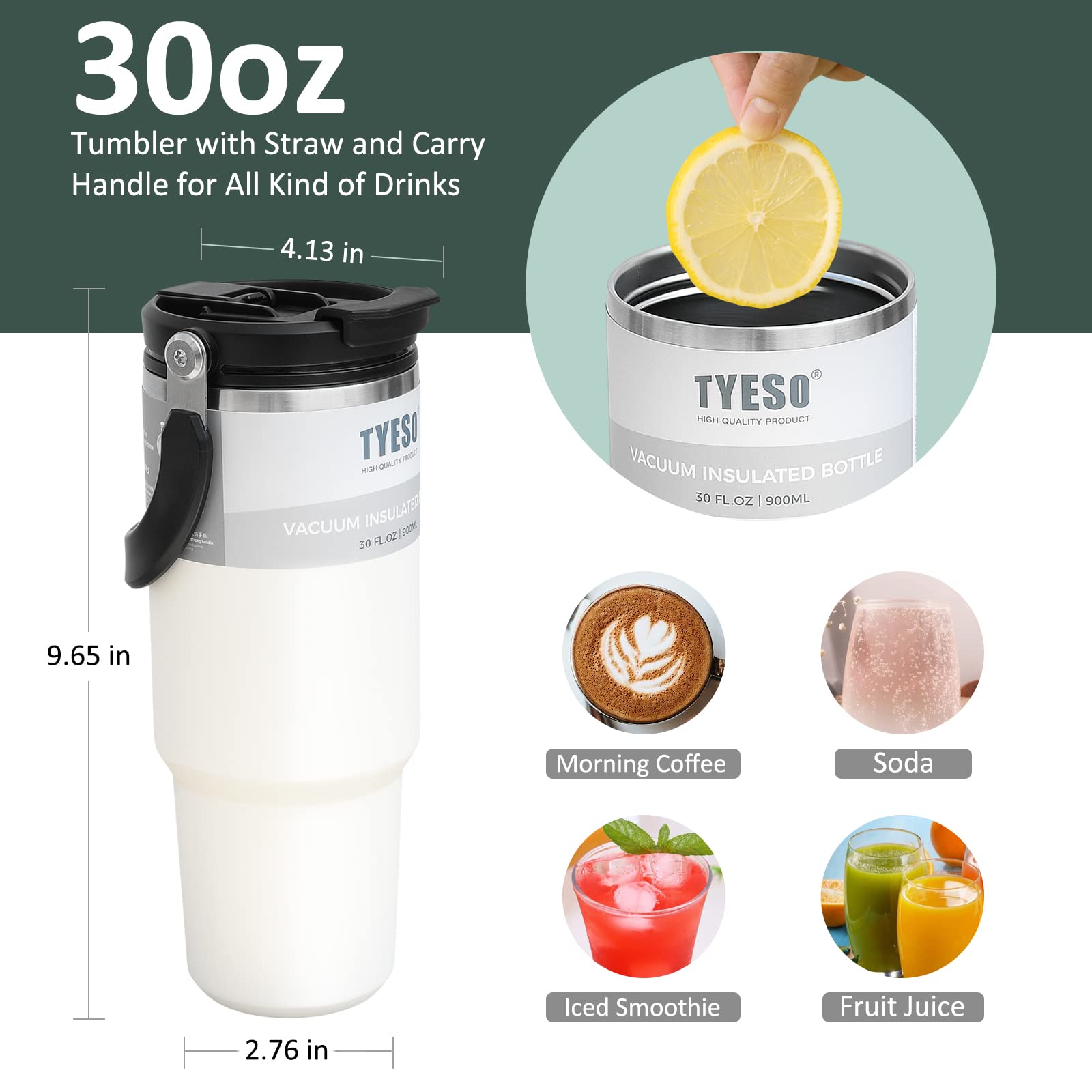 Indarun 30 Oz Tumbler With Handle And Straw, Water Bottle Stainless Steel Double Wall