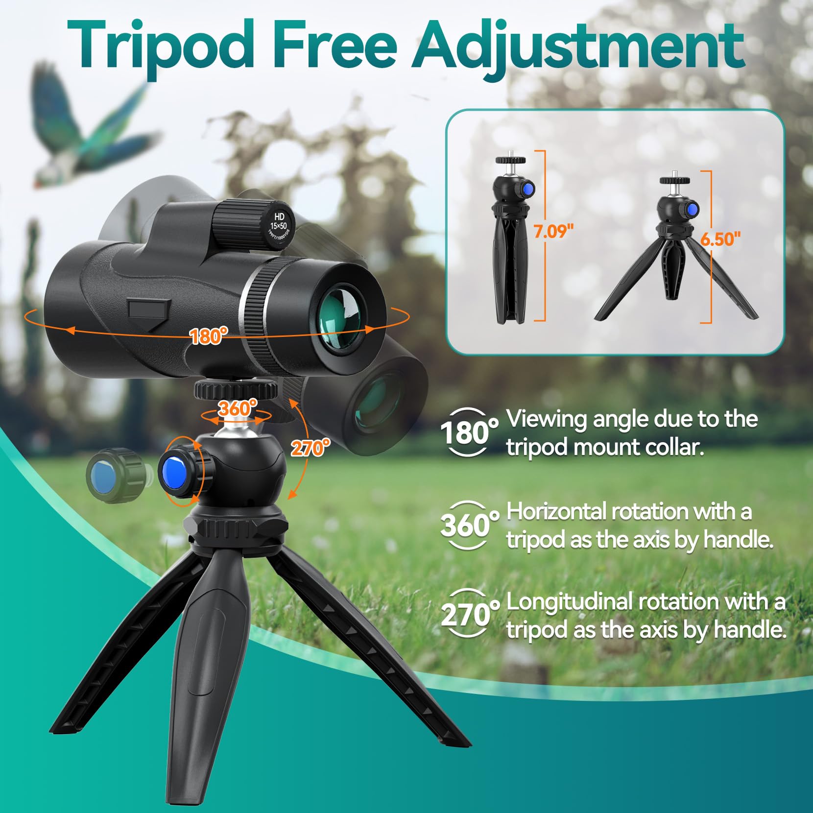 Urbancoast 15X50 Hd Monocular For Adults High Powered With Phone Adapter And Tripod, Monocular Compact With Bak4 Prism & Fmc Lens, Monoculars For Hunting, Bird Watching, Hiking,Traveling