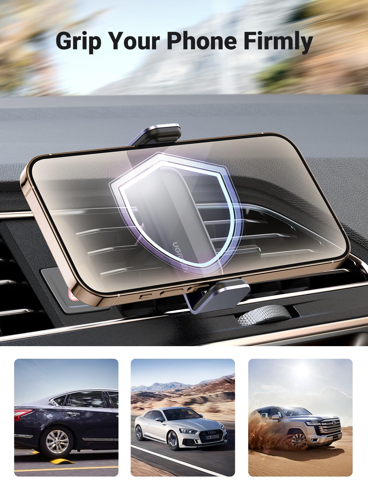 Ugreen Car Vent Phone Mount Air Vent Clip Phone Holder Car Mount Mini Size Compatible With Iphone 16 15 14 13 12 Pro Max Mini Plus, Iphone 11 Se Xs Xr 8 7 6 6S Smartphone