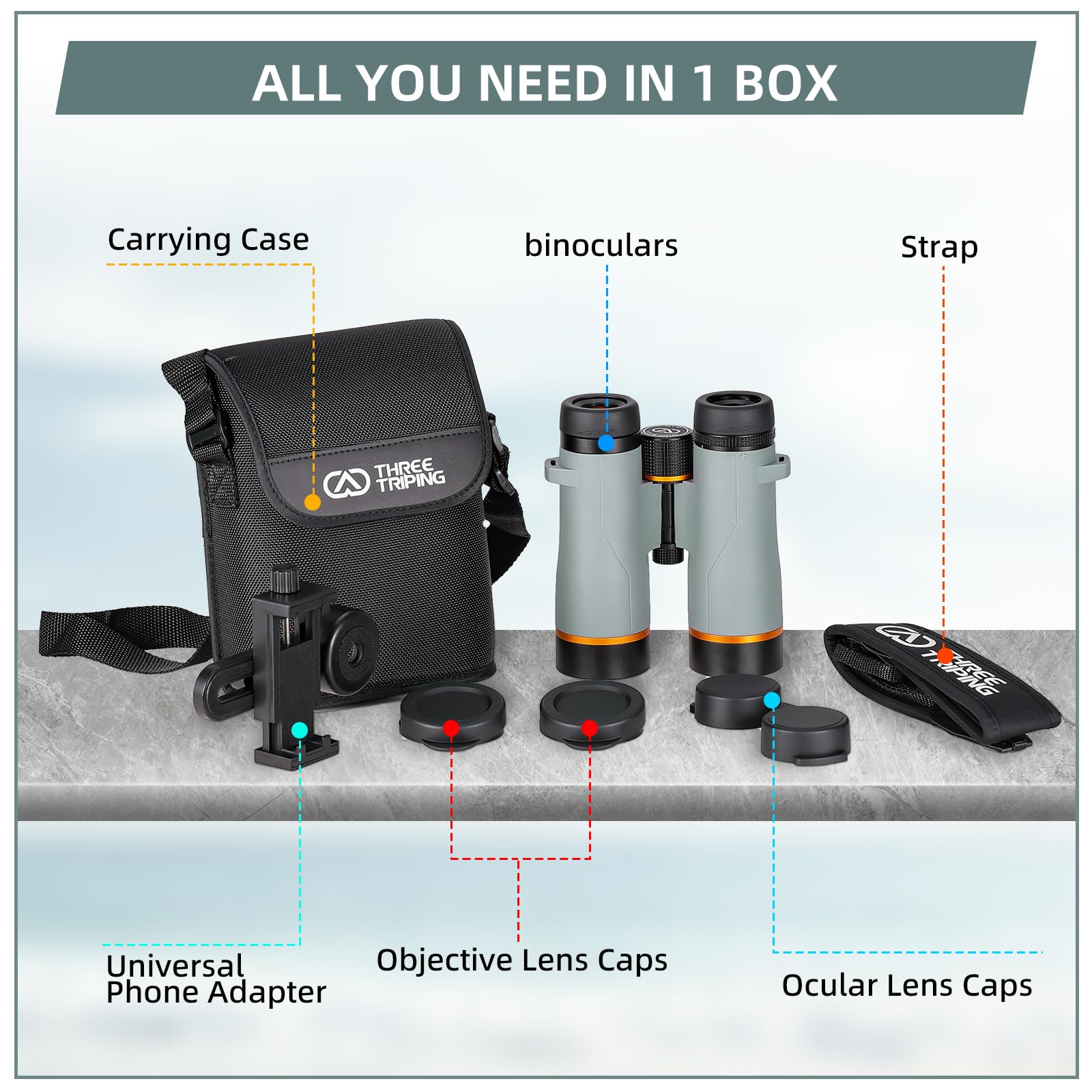 Three Triping 10X42 Ed Binoculars For Adults High Powered With Phone Adapter, Waterproof Binoculars With Ed Lenses, Super Bright Clear For Bird Watching, Hiking, Cruise Ship, Wildlife Viewing And Outdoor Activities