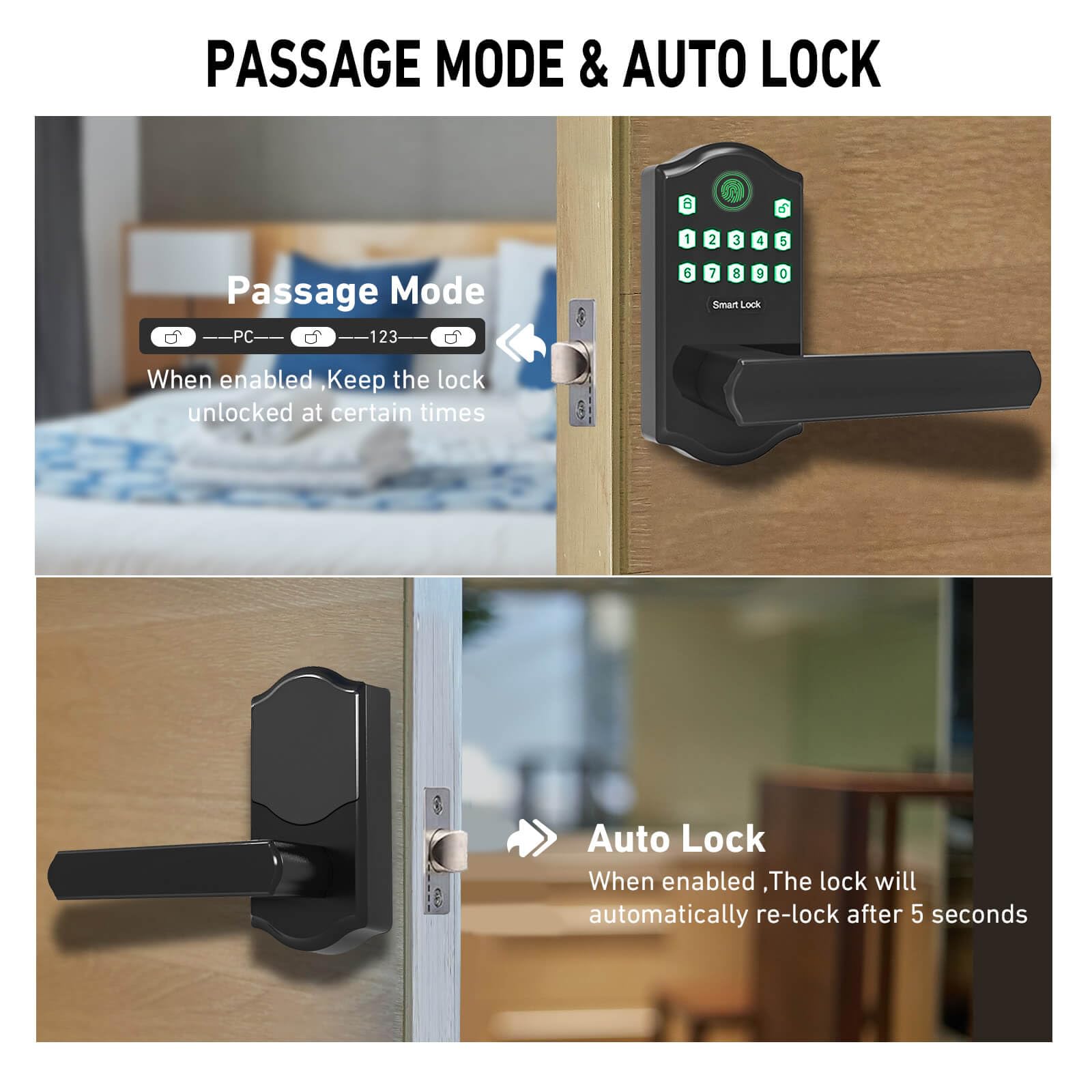 Hxdotecfin Keyless Entry Door Lock With Keypad, Smart Lock With Fingerprint And Door Knob For Front Door,Electronic Digital Door Lock With Handle,Easy To Install, Matte Black