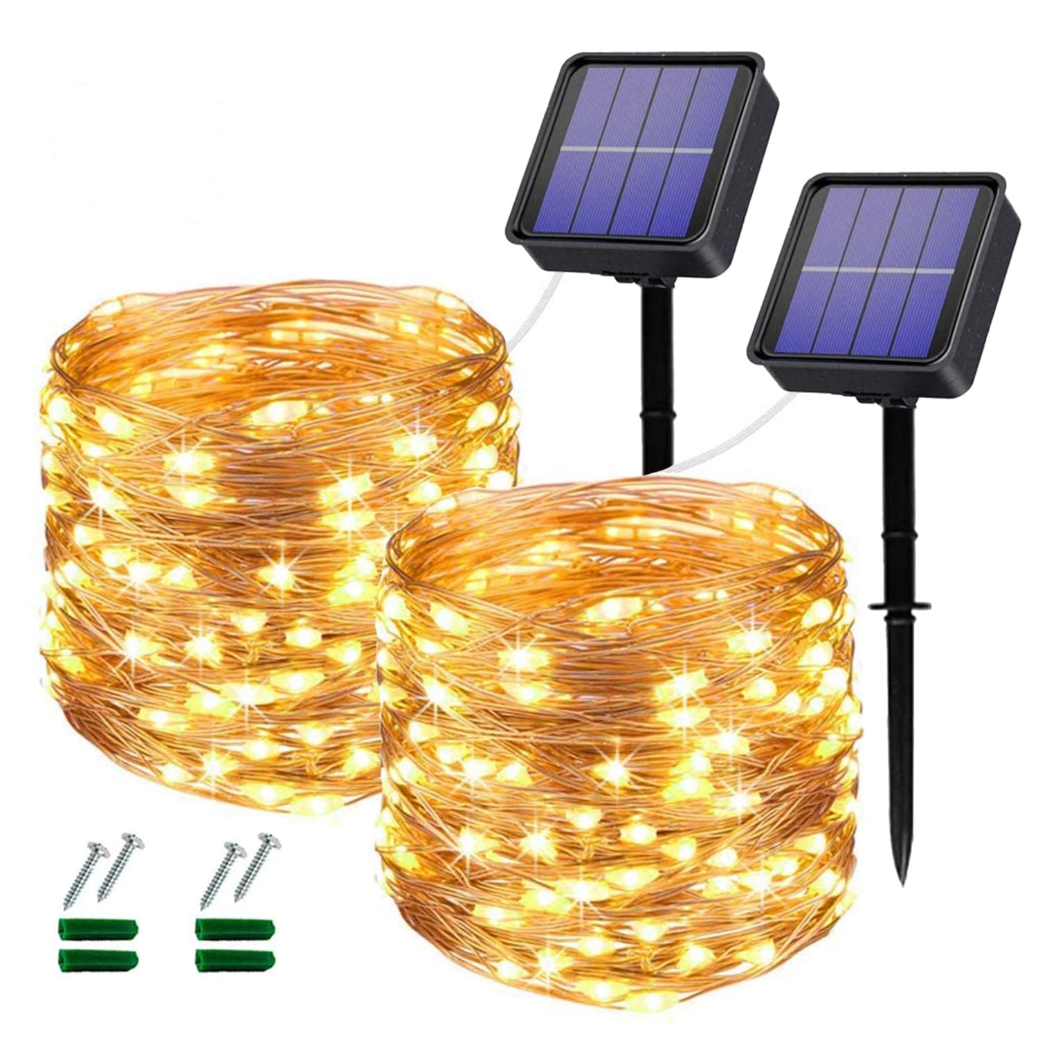 Oreunik Solar Fairy Lights Outdoor Waterproof,2Pack Each 120Led Solar String Lights 12M/40Ft 8 Modes Outdoor Copper Wire Lights For Patio Decoration Fairy Lights For Garden,Tree,Party,Wedding (Warm White)