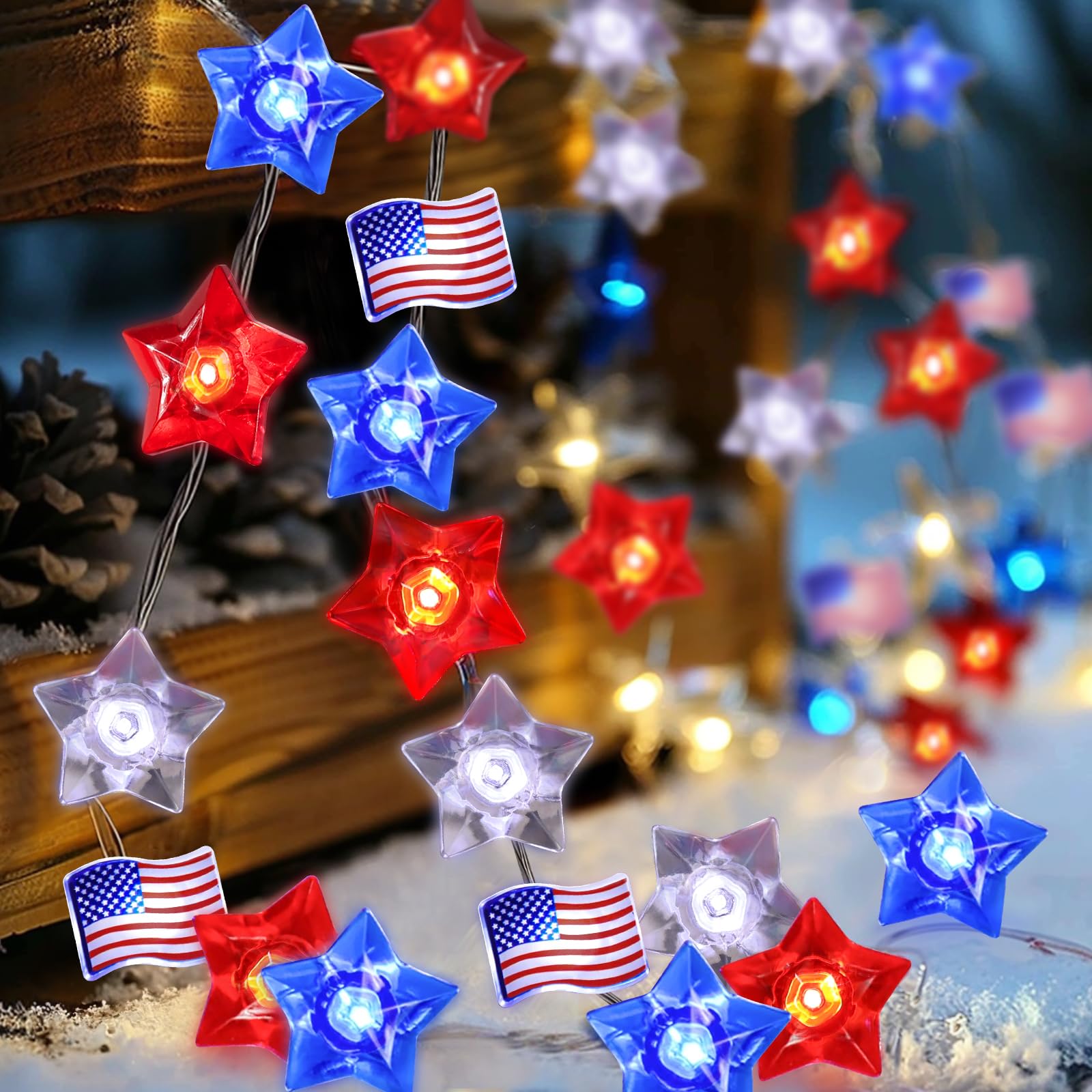 Coquimbo 4Th Of July Decorations Red White Blue String Lights, 10Ft 30 Led Flag Star Patriotic Lights Battery Operated For Indoor Outdoor Memorial Day Independence Day