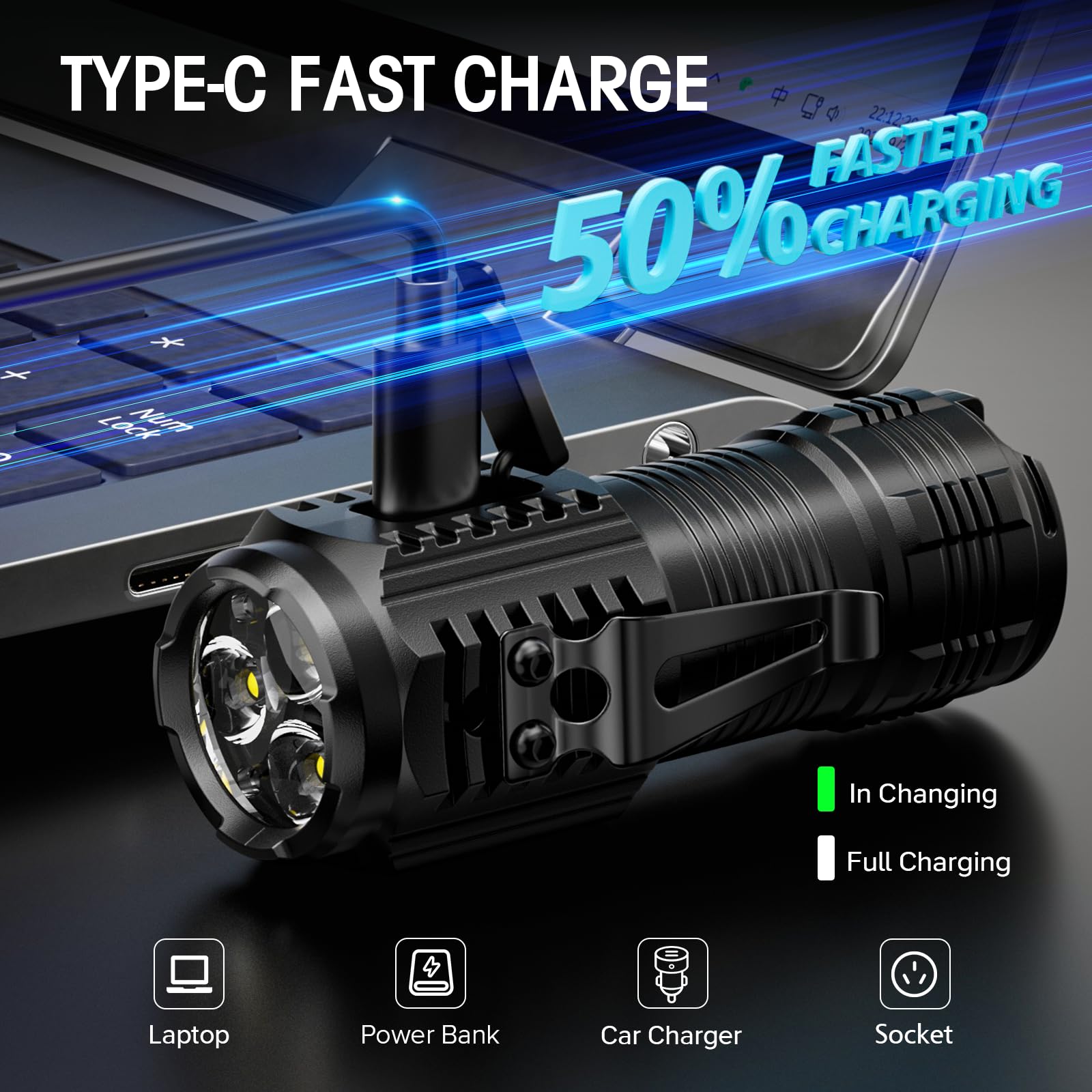 Letmy Rechargeable Mini Flashlights With Magnetic Base, 4 Pack Bright 3 Led Flash Lights, Small Edc Flashlight With Belt Clip, 4 Lighting Modes Portable Rechargeable Flashlights For Camping Home