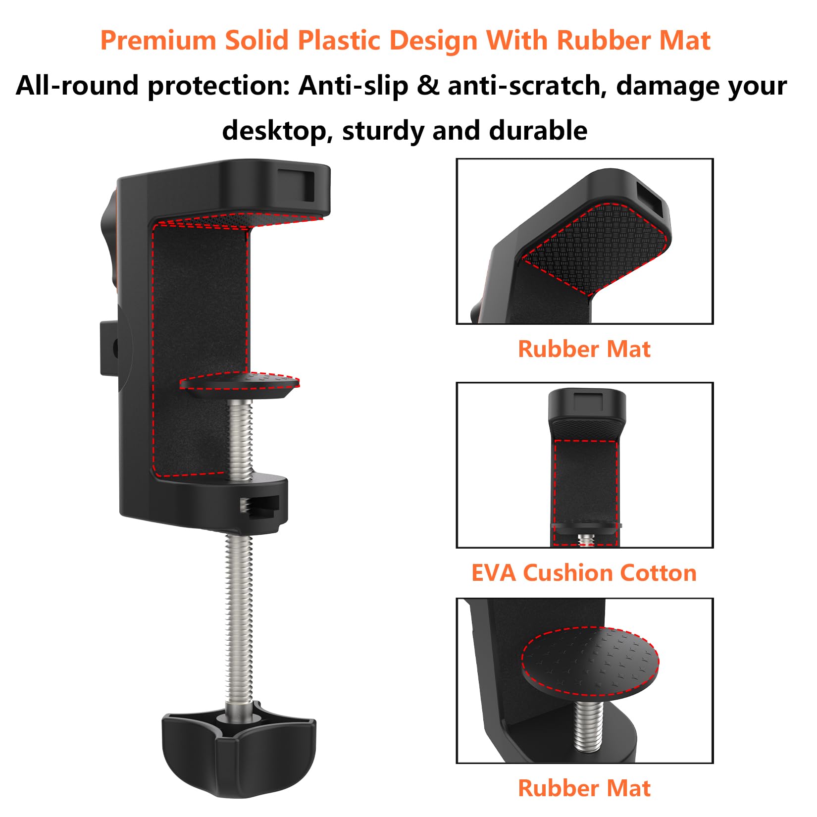 Lilanzo Table Clamp Mount For Microphone Stand, 2-In-1 Mic Boom Arm Clamp Table C Clip For Desktop Overhead Camera Tripod Mic Stand Lamp Base, Fits Up To 2.56 Inch 6.5Cm Desktop Thickness, 1 Pcs
