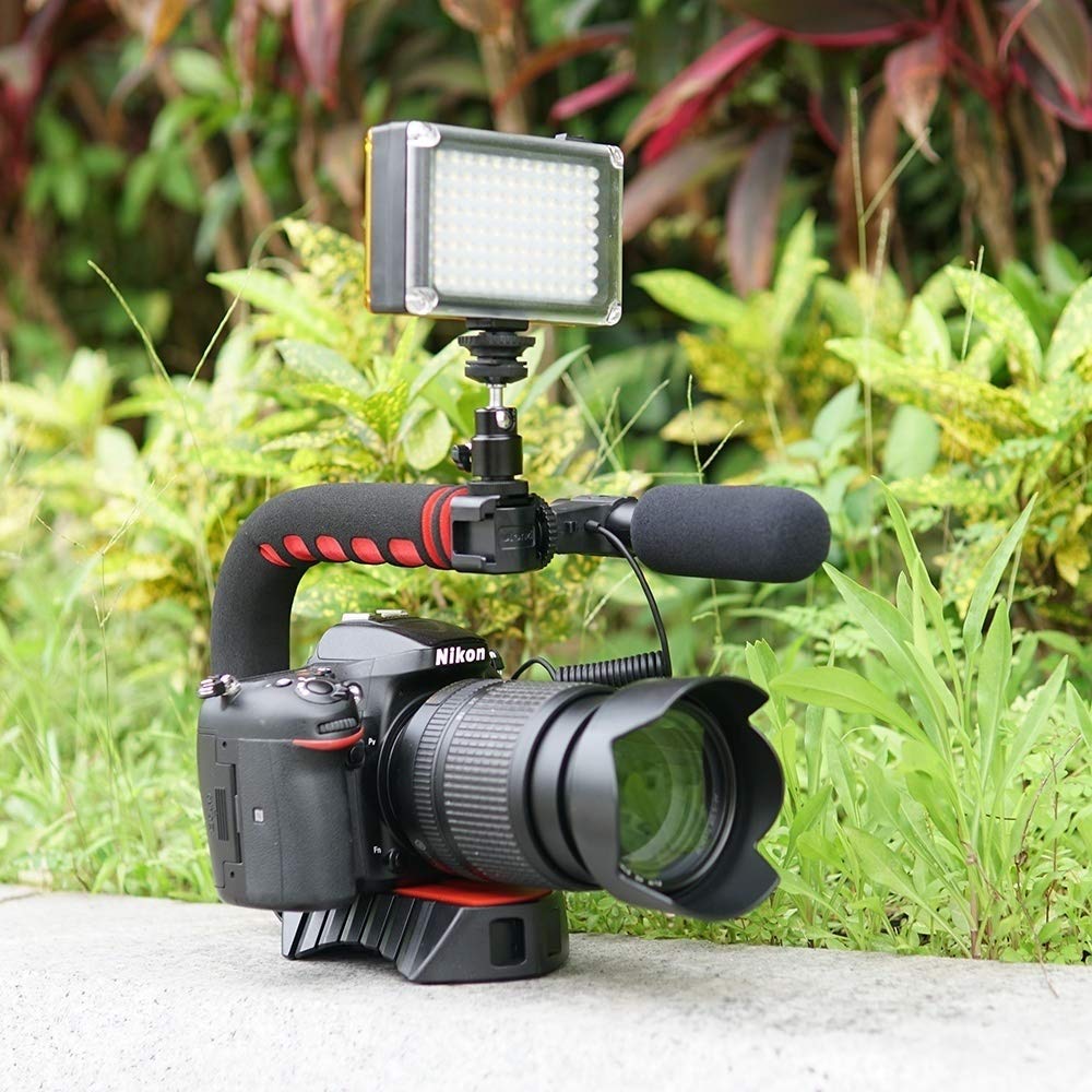 Aoonar Universal Camera Stabilizer Grip With 3 Shoe Mounts For Dslr, Sony, Nikon, Canon, Iphone (Black, 1/4-20 Thread, 3.5Mm, Hot Shoe)