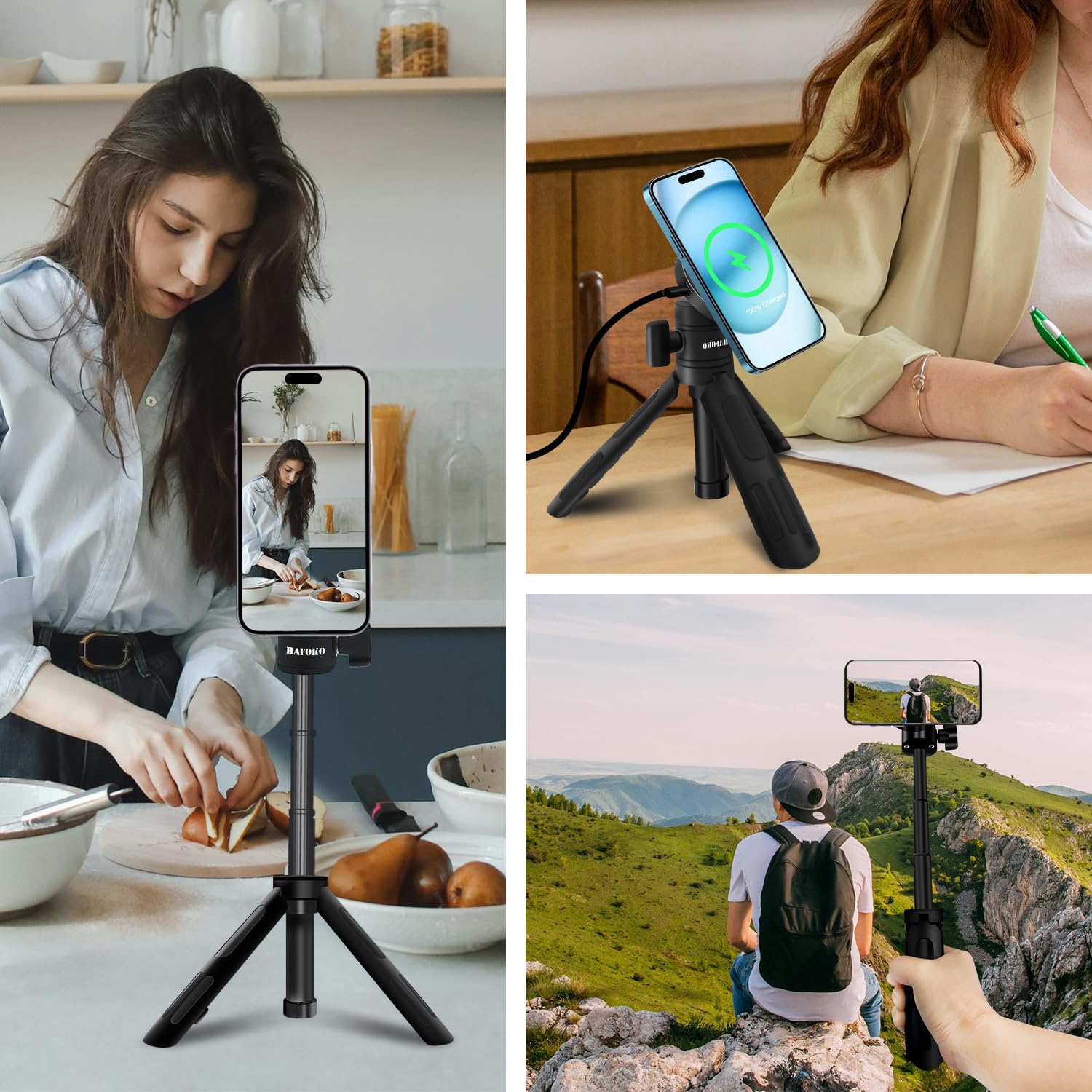 Hafoko Ha-W08 Magnetic Selfie Stick Wireless Charging Tripod Magnetic Wireless Charging Mount Desktop Smartphone Extension Tripod Magnetic Holder W Magic Arm Compatibel For Iphone 15/14/13/12