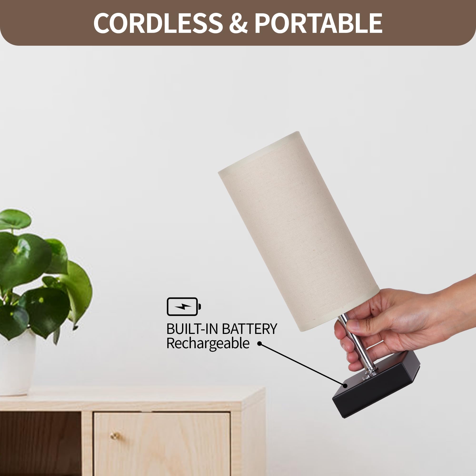 Plmmy Cordless Table Lamp, Battery Operated Lamp Touch Dimmable,Rechargeable Lamp For Nightstand, Battery Powered Wireless Table Lamp For Decor, Living Room, Dorm-2Pack