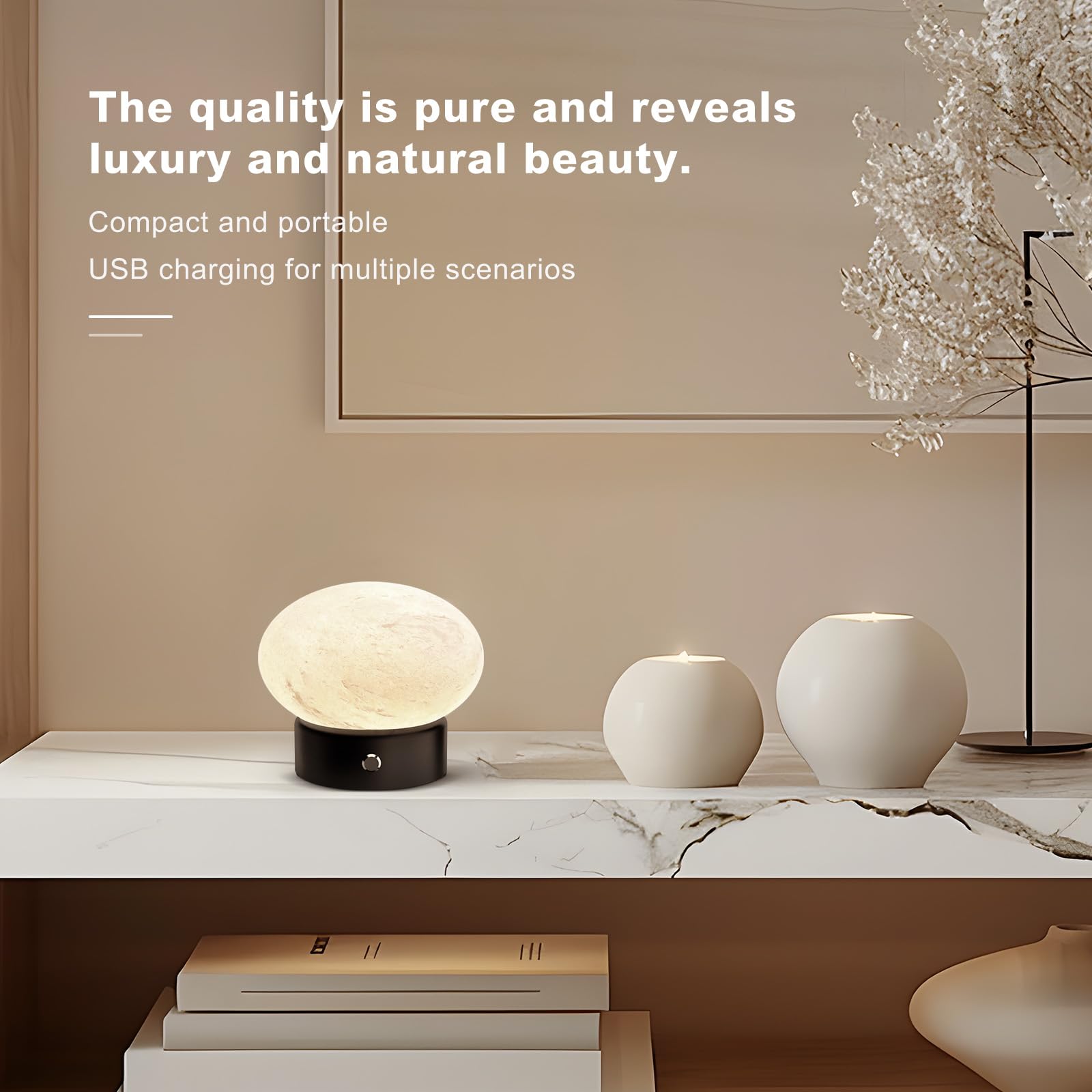 Namib Bianco Small Decorative Lights Table Top Marble Table Lamp Usb Rechargeable Dimmable Desk Lamp Touch Bedside Lamp For Nursery/Bedroom/Office/Outdoor Patio/Meditation/