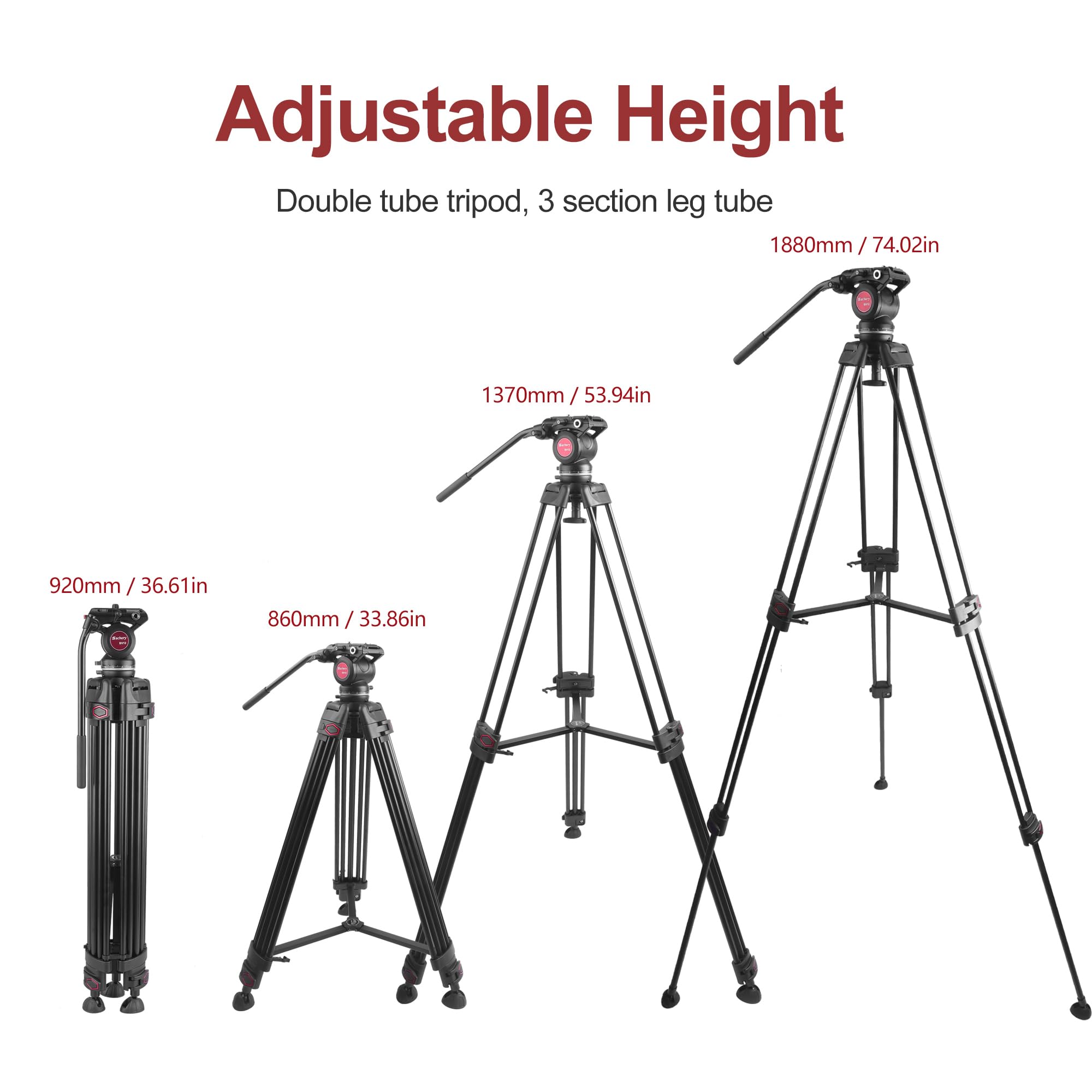 Sachery Heavy Duty Professional Video Tripod 72-Inch Aluminum Stand With 360 Degree Fluid Head - Max Load 22 Lbs / 10 Kg - Two Qr Plates 11.3 And 14 Cm For Canon Nikon Dslr Camcorders Camera