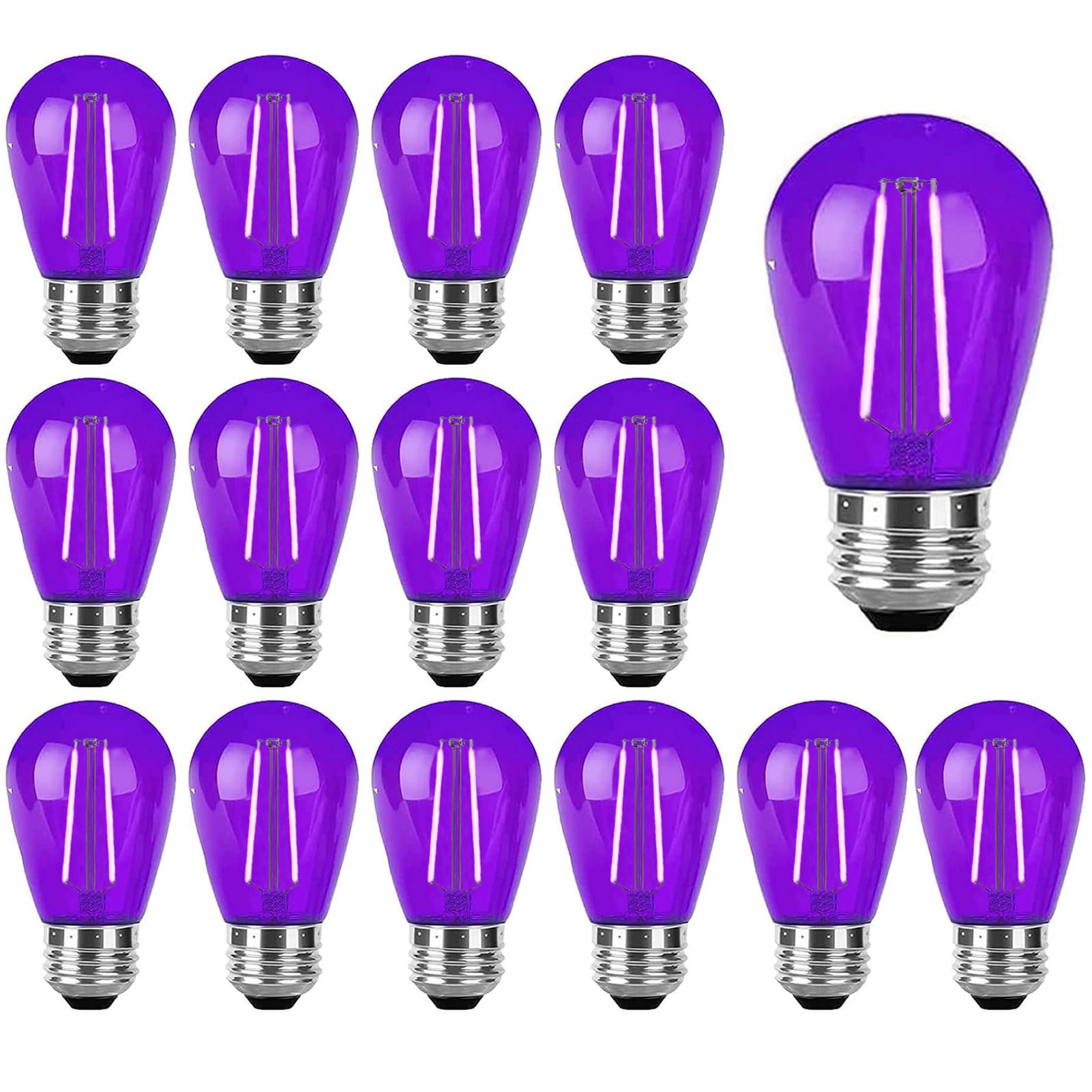 Lrsueyskin 15 Pack Purple Led Bulb S14 Replacement Light Bulbs 2W Plastic Shatterproof Night Bulb E26 Base Purple String Lights Waterproof Vintage Bulb For Halloween Christmas Wedding Party Patio, Purple