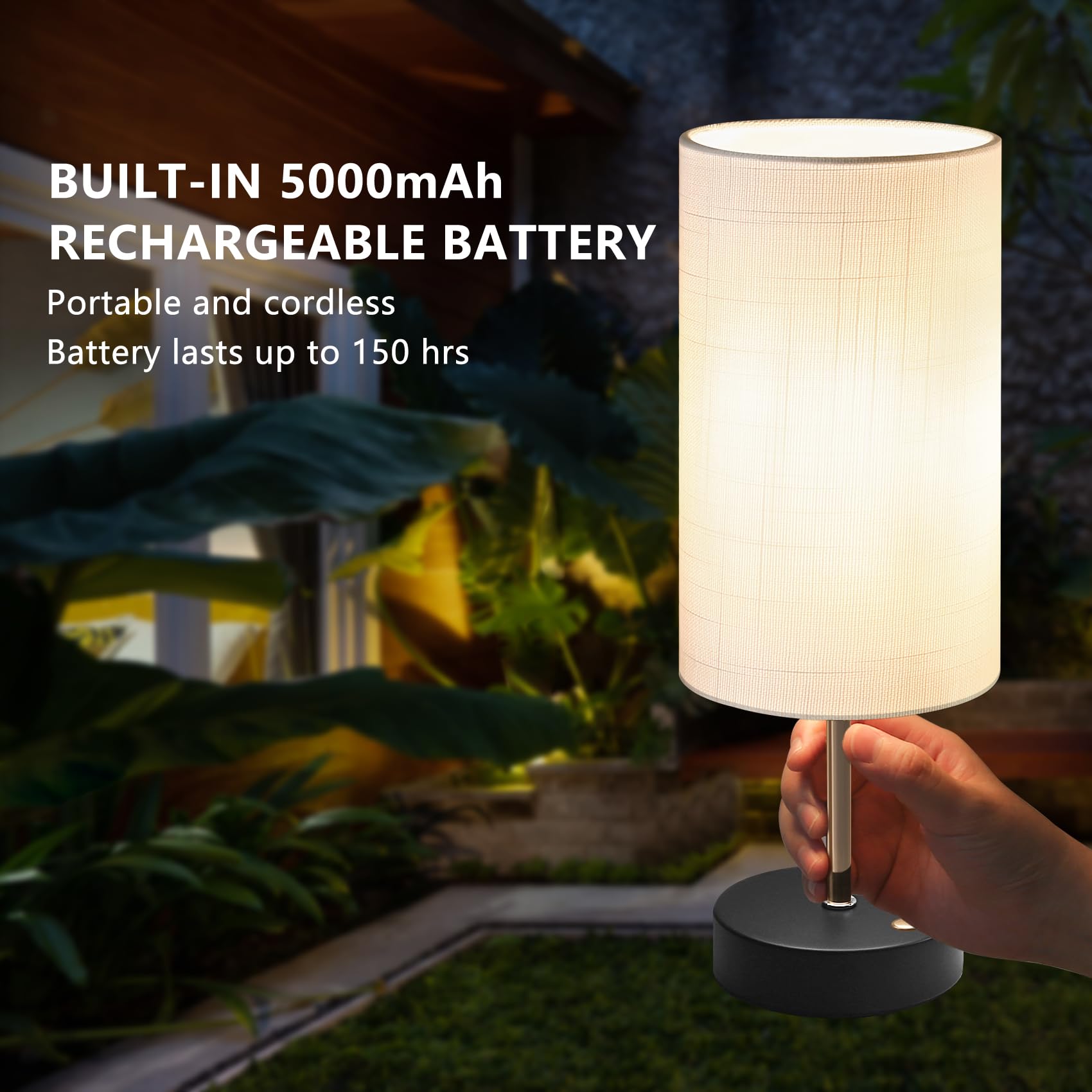 Hugchg Touch Control Cordless Table Lamp Set Of 2,5000Mah Battery Powered,Bedside Night Lamp With Stepless Dimming,Portable Table Lamp For Bedroom,Restaurants,Offices,Black