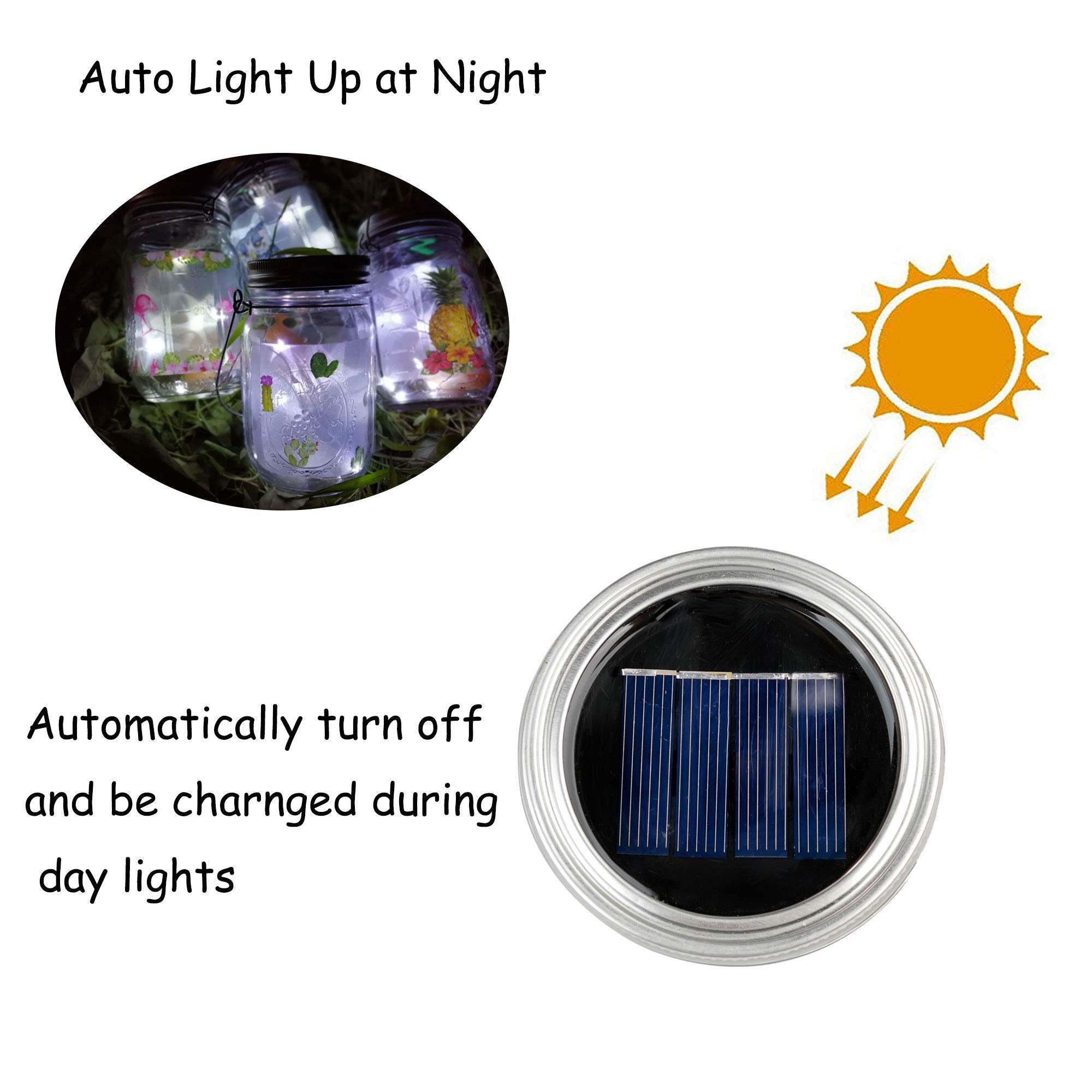 Yjfwal Solar Mason Lid Light, 8 Pack 30Led Mason Jar Fairy Lights,Including 8 Hangers And 2 Pcs Fairy Decor Pvc (Jars Not Included), Courtyard Garden, Interior Decora (Cool White)