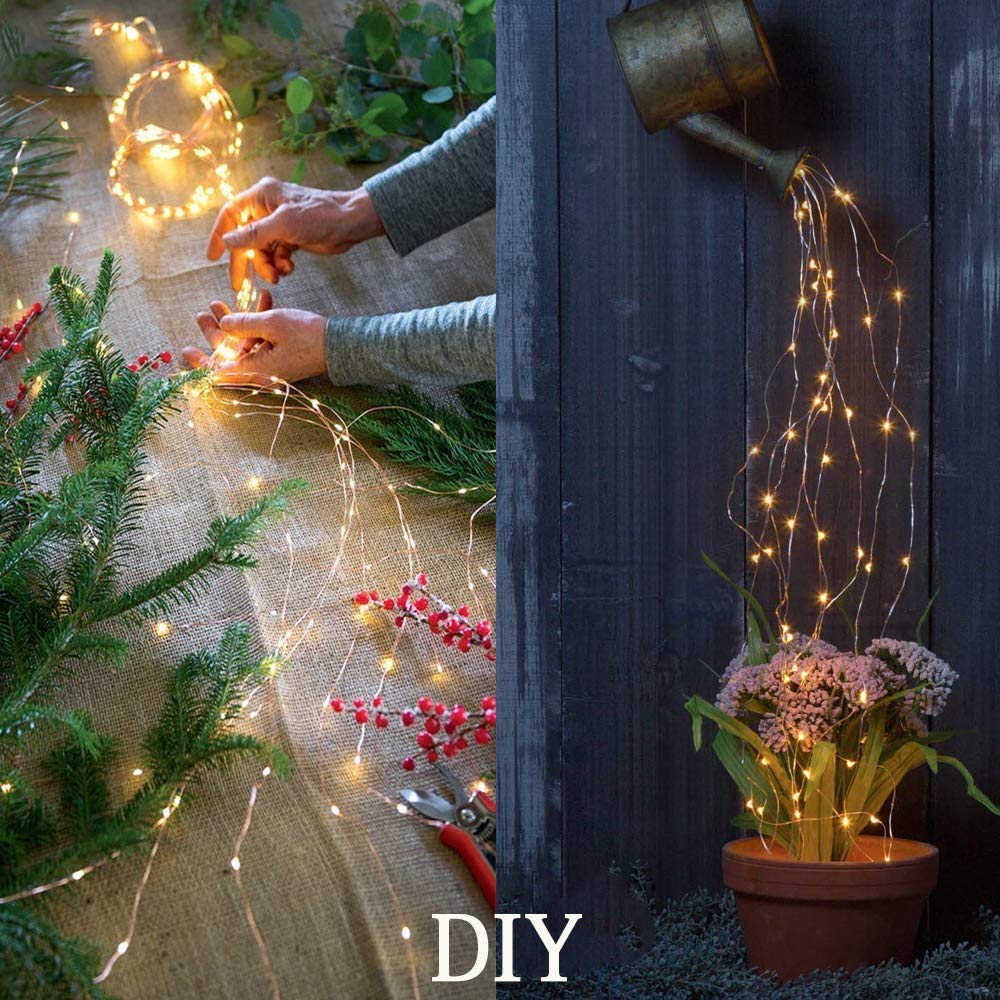 Angmln Solar Waterfall Fairy Bunch Lights Outdoor Waterproof 200Leds 8 Modes Watering Can Light (No Can), Solar Powered String Lights Firefly Vine Christmas Tree Garden Decorations Gardening  For Mom