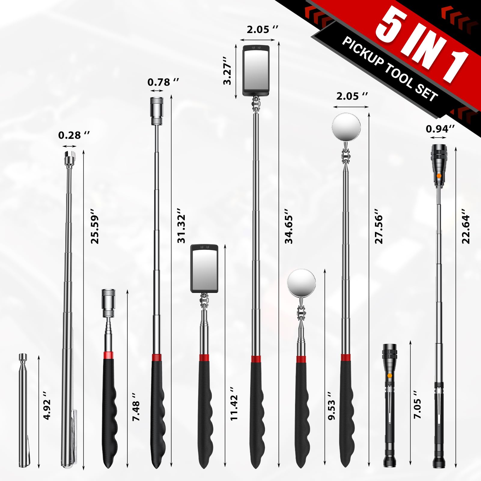 Symntem  For Him,Telescoping Magnetic Pick Up Tool Set, Birthday  For Men, Extendable Magnet Flashlight With Inspection Mirror, Flexible Led Flashlight,  For Men, Women