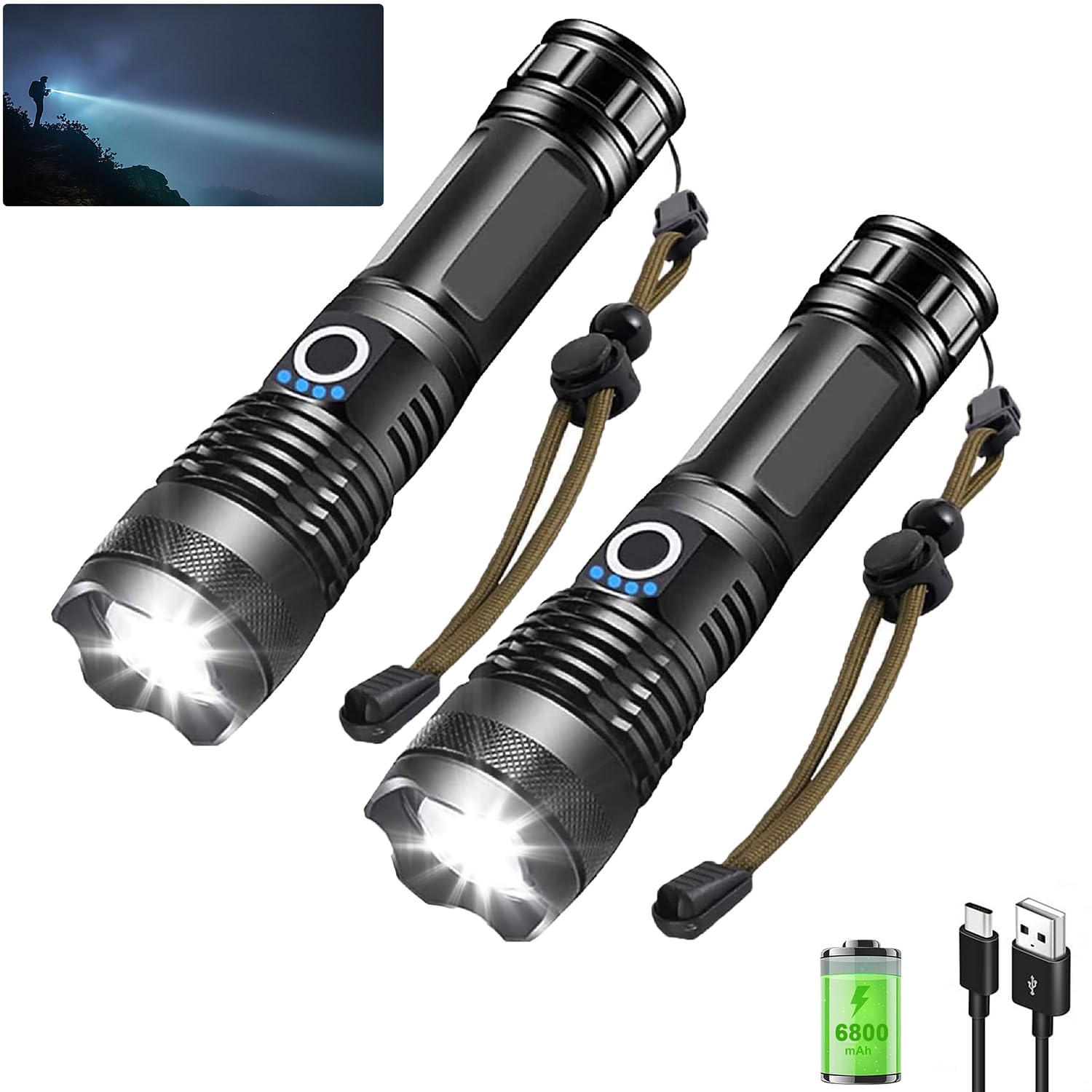 Mapskey Rechargeable Flashlights 990,000 High Lumens Led,Home Outdoor Emergency Powerful Flash Light Power Super Bright Torch Camping Hiking