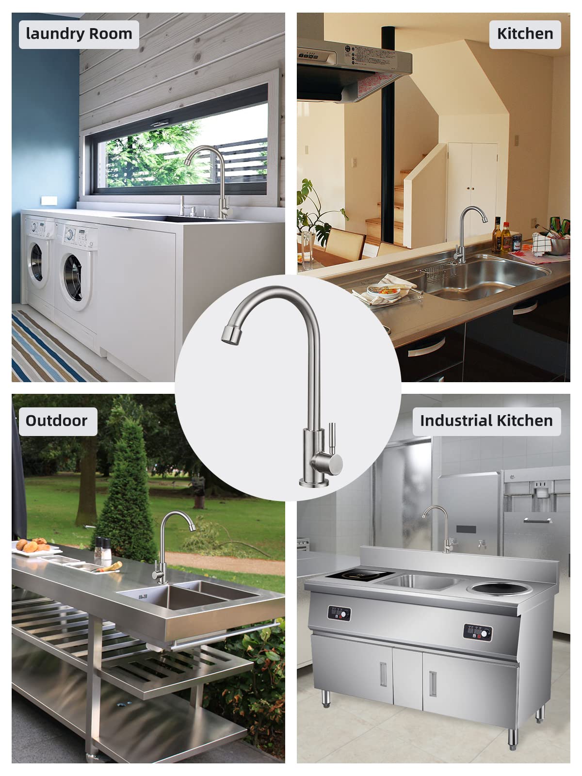 Bifordo Cold Water Only Faucet Sus304 Stainless Steel Faucet For Kitchen Sink