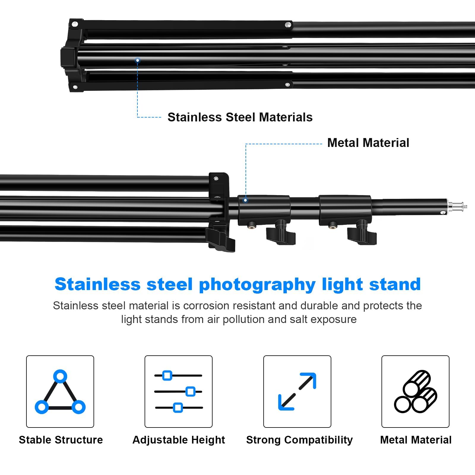 Soonpho 2Pack Heavy Duty Light Stand 9.2Ft / 110" Aluminum Spring Cushioned Tripod Lighting Stands Max Loading:10Kg Adjustable 94Cm-280Cm With Carry Bag For Photography Softboxes Umbrella Studio Shooting