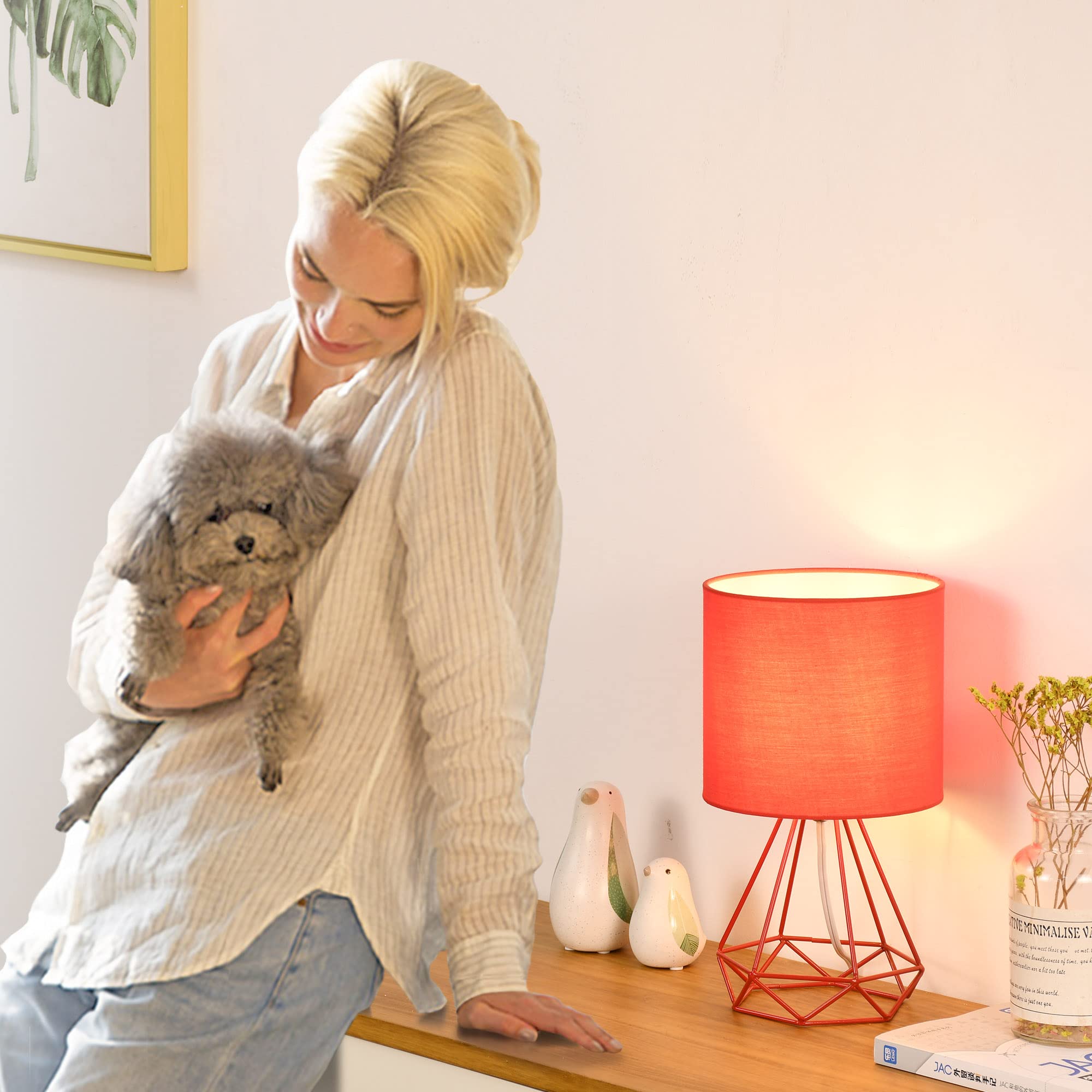 Lampwell Sim Small Table Lamp For Living Room As Bedside Table Lamp For Bedroom,Modern Table Lamp,Kids Table Lamp,Night Table Lamp,Φ6.69×H12.44In,Bulb Excluded,Red Table Lamp