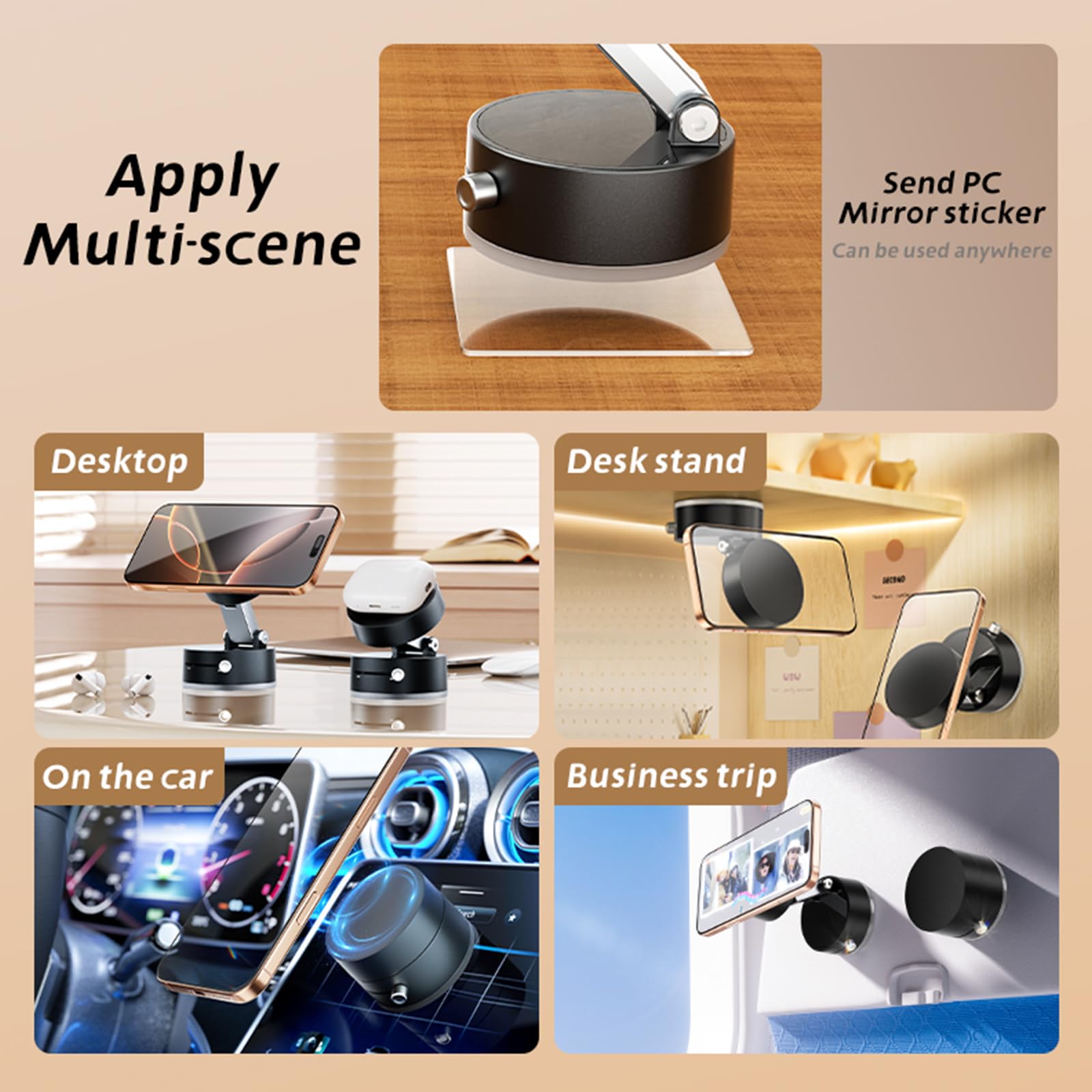venper Vacuum Magnetic Phone Holder Updated Suction Cup Phone Mount Foldable Multi-Scenario Application 360° Adjustable Magnetic Phone Holder For Gym/Kitchen/Bathroom/Car/Desktop(Black)