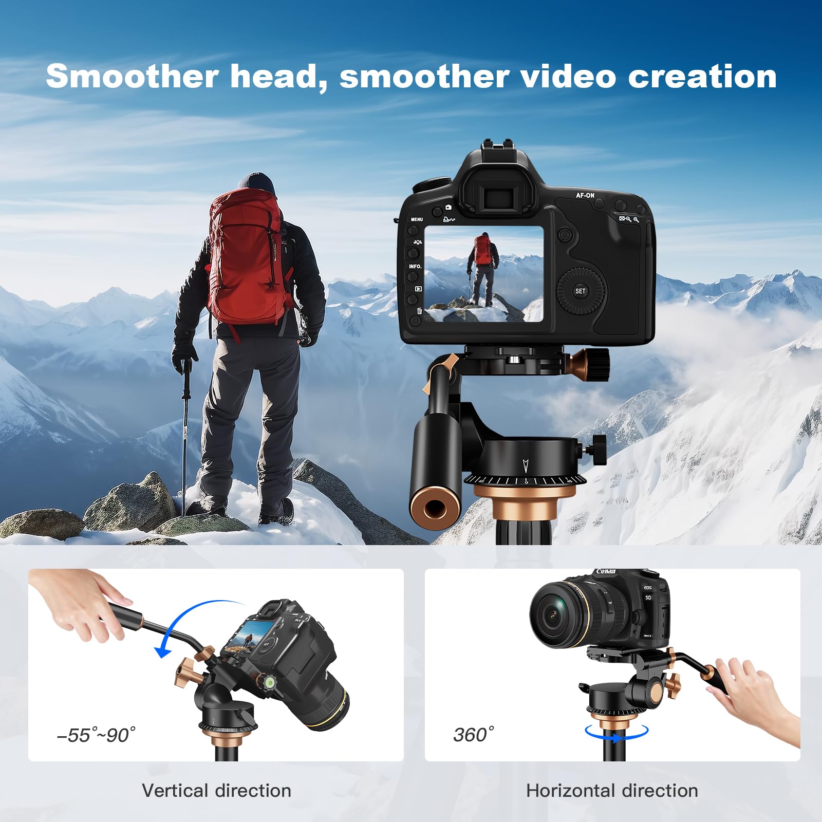 Soonpho Q-08S Heavy Duty Video Camera Tripod Fluid Drag Pan Head With Extended Handle For Dslr Camera,Camcorders,1/4 & 3/8 Inch Screw Sliding Plate 360 Degree Rotating Tripod Head