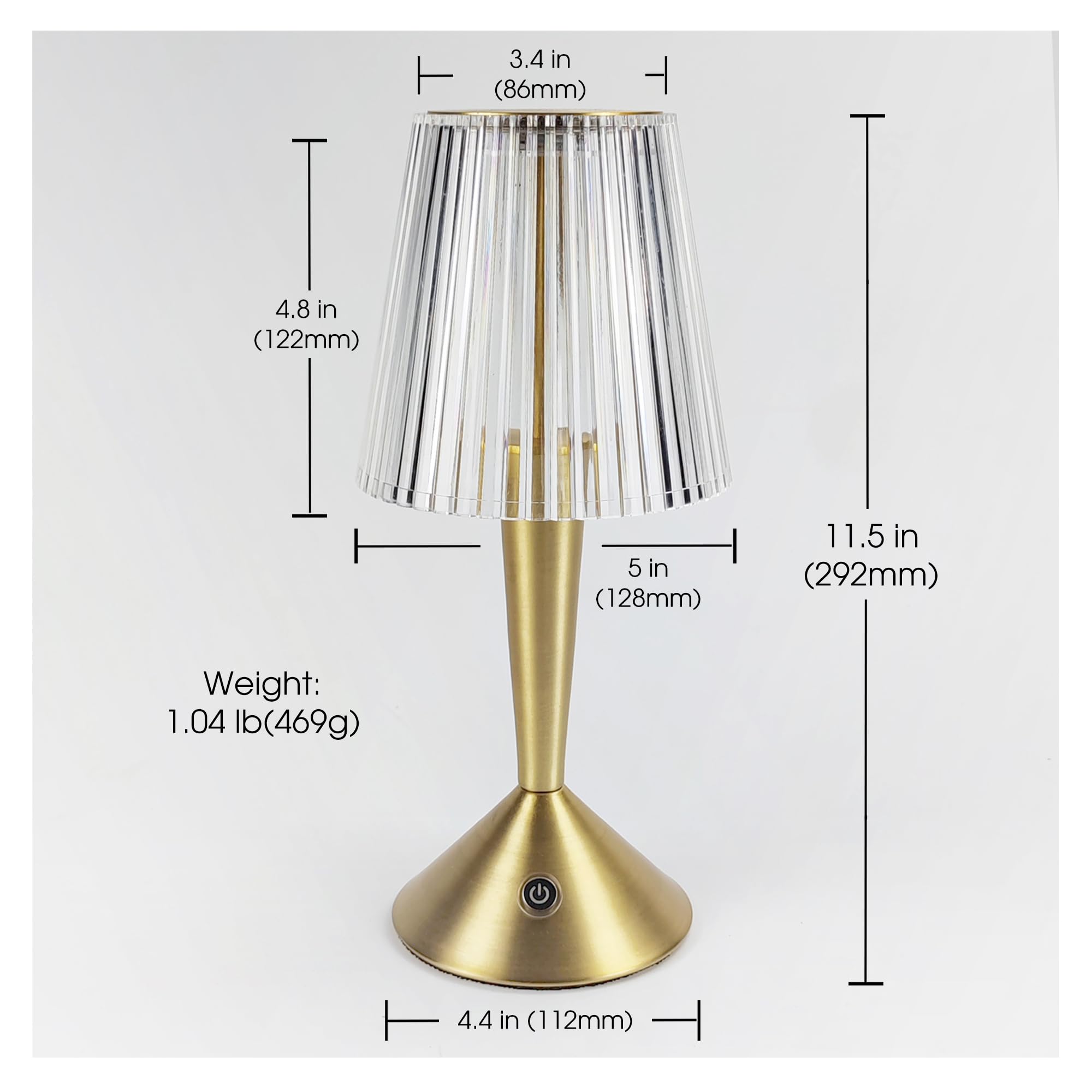 Oneskylumina Cordless Table Lamp, Gold Base, Clear Shade Touch Control Desk Lamp For Bedroom Living Room (Gold)