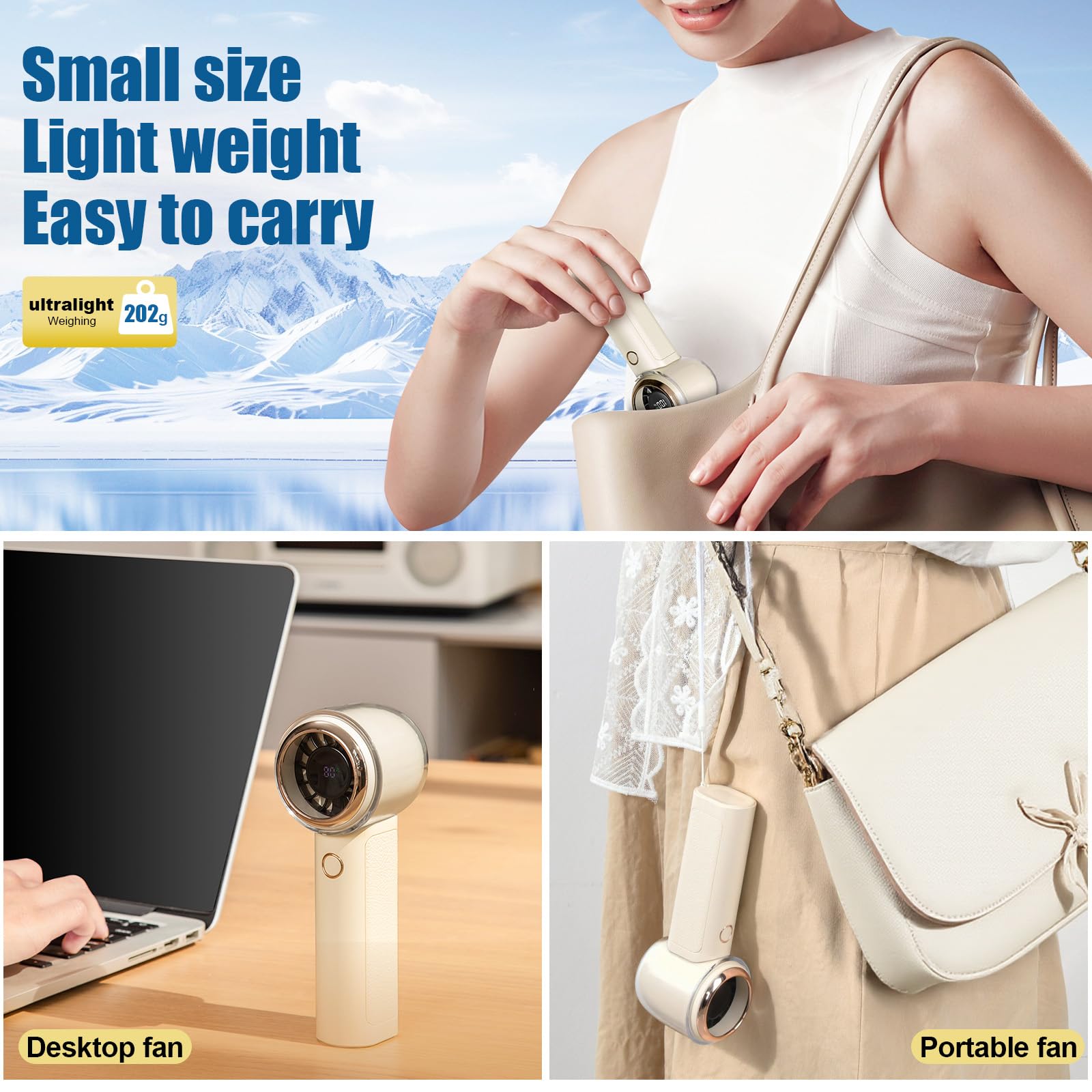 Portable Handheld Turbo Fan, 1-100 Speed Hand Fan With Air Turbo Tech And Digital Display, 13000 Rpm