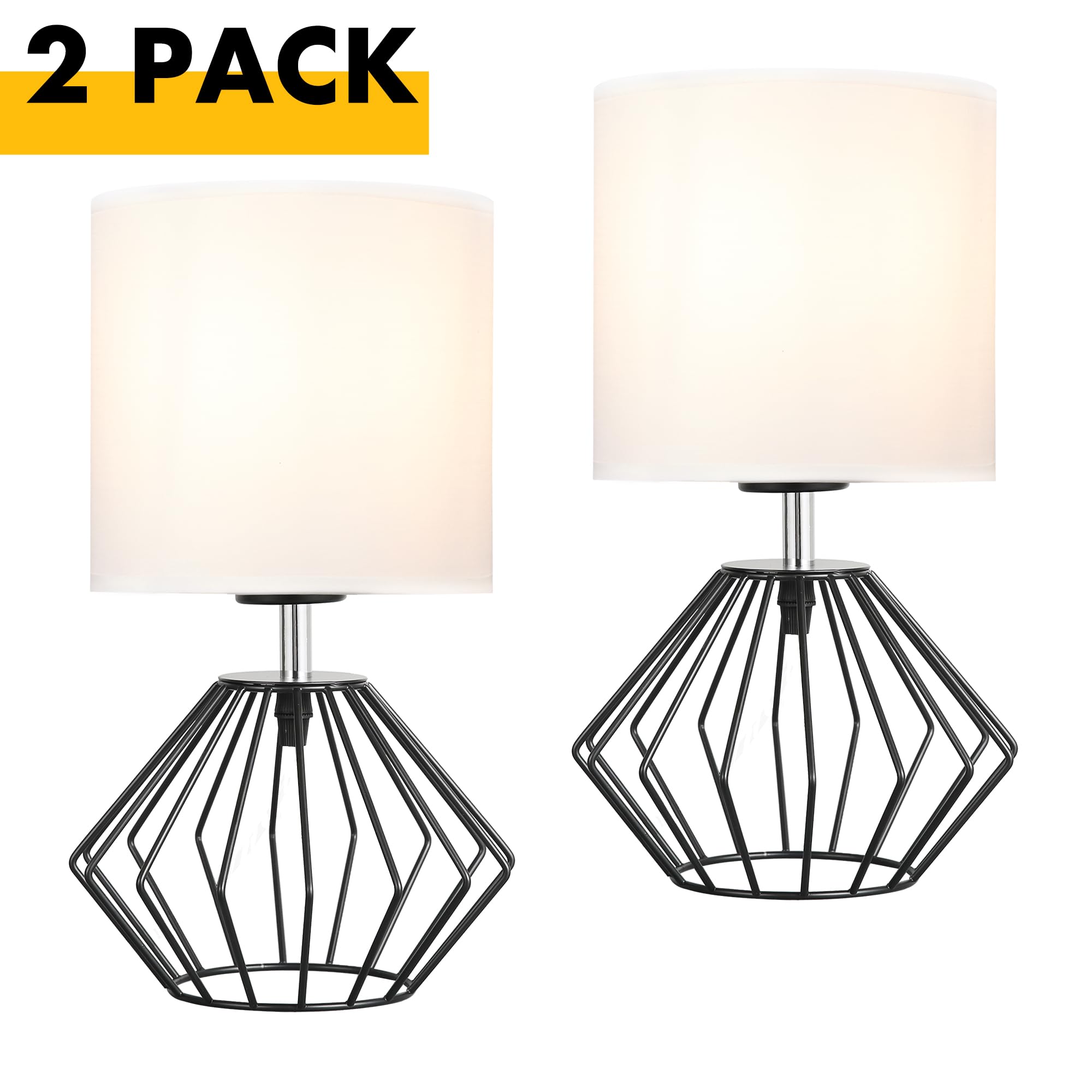 Hamilyeah Table Lamps Set Of 2, Industrial Lamps For Night Stands With On/Off Switch, Black Bedside Lamps With White Fabric Shade, Modern Simple Lamp For Bedroom, Living Room