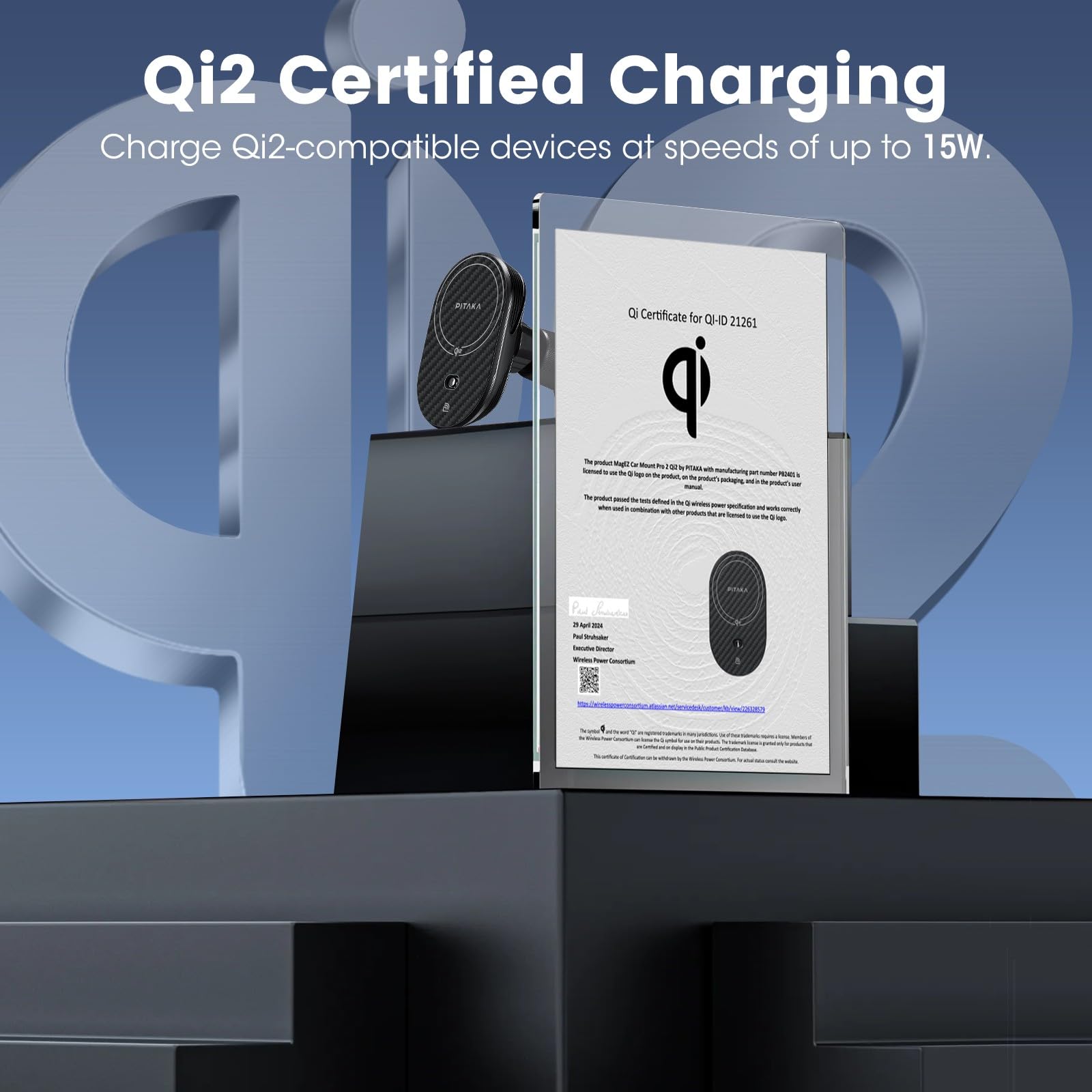 Pitaka For Qi2 Magsafe Car Mount Charger, 15W Magnetic Car Phone Holder For Iphone 16/15/14/13 Series With Nfc Feature, Air Vent [Magez Car Mount Pro 2 Qi2]