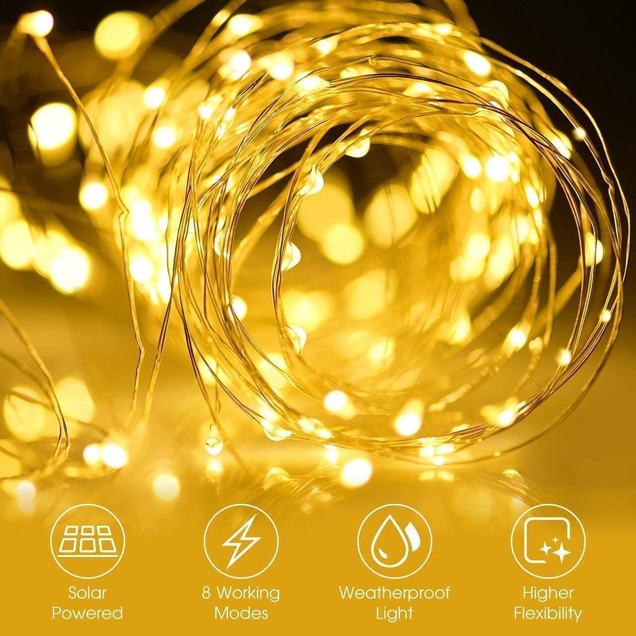 Oreunik Solar Fairy Lights Outdoor Waterproof,2Pack Each 120Led Solar String Lights 12M/40Ft 8 Modes Outdoor Copper Wire Lights For Patio Decoration Fairy Lights For Garden,Tree,Party,Wedding (Warm White)
