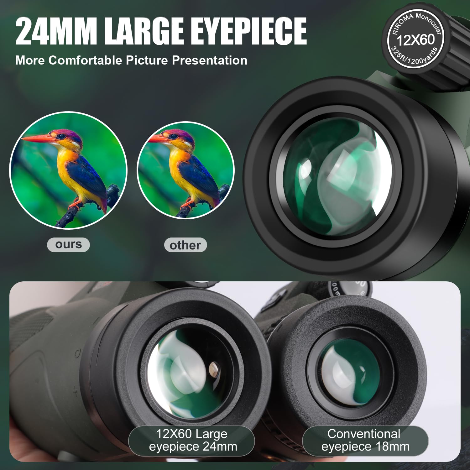 Riroma Monocular - Telescope 12X60 Hd Monocular With Smartphone Adapter Tripod & Portable Bag, Monoculars For Adults High Power With Bak4 Prism & Fmc Lens, Suitable For Bird Watching Hunting Hiking Camping