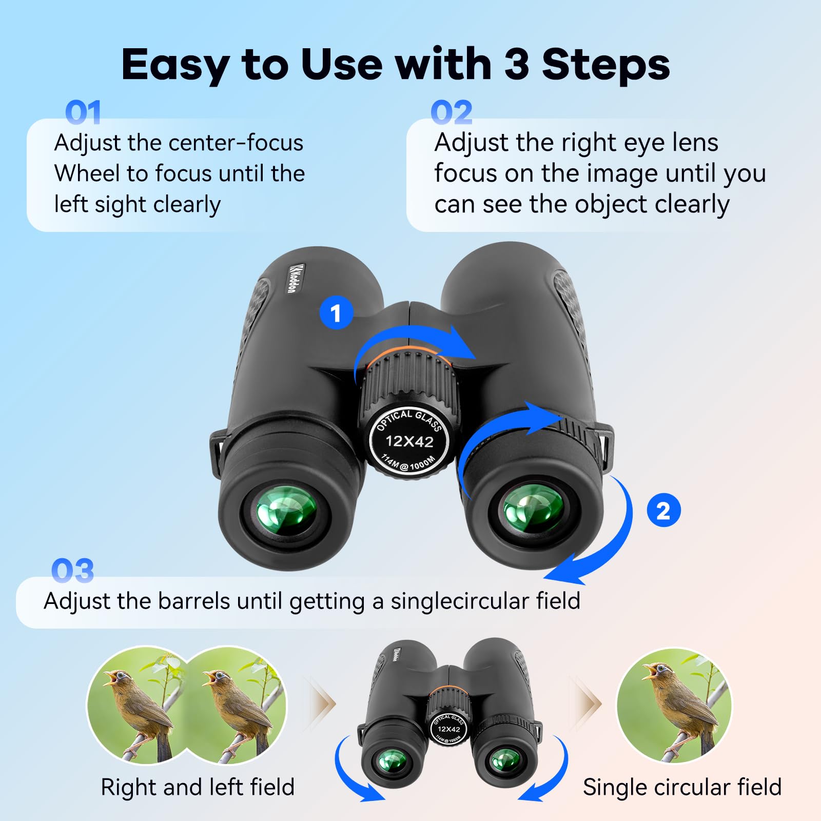 Koddon Binoculars For Adults High Powered With Phone Adapter And Tripod - 12X42 Binoculars For Bird Watching - With Low Light Vision For Cruise Ship Hunting Outdoor Travel Sports