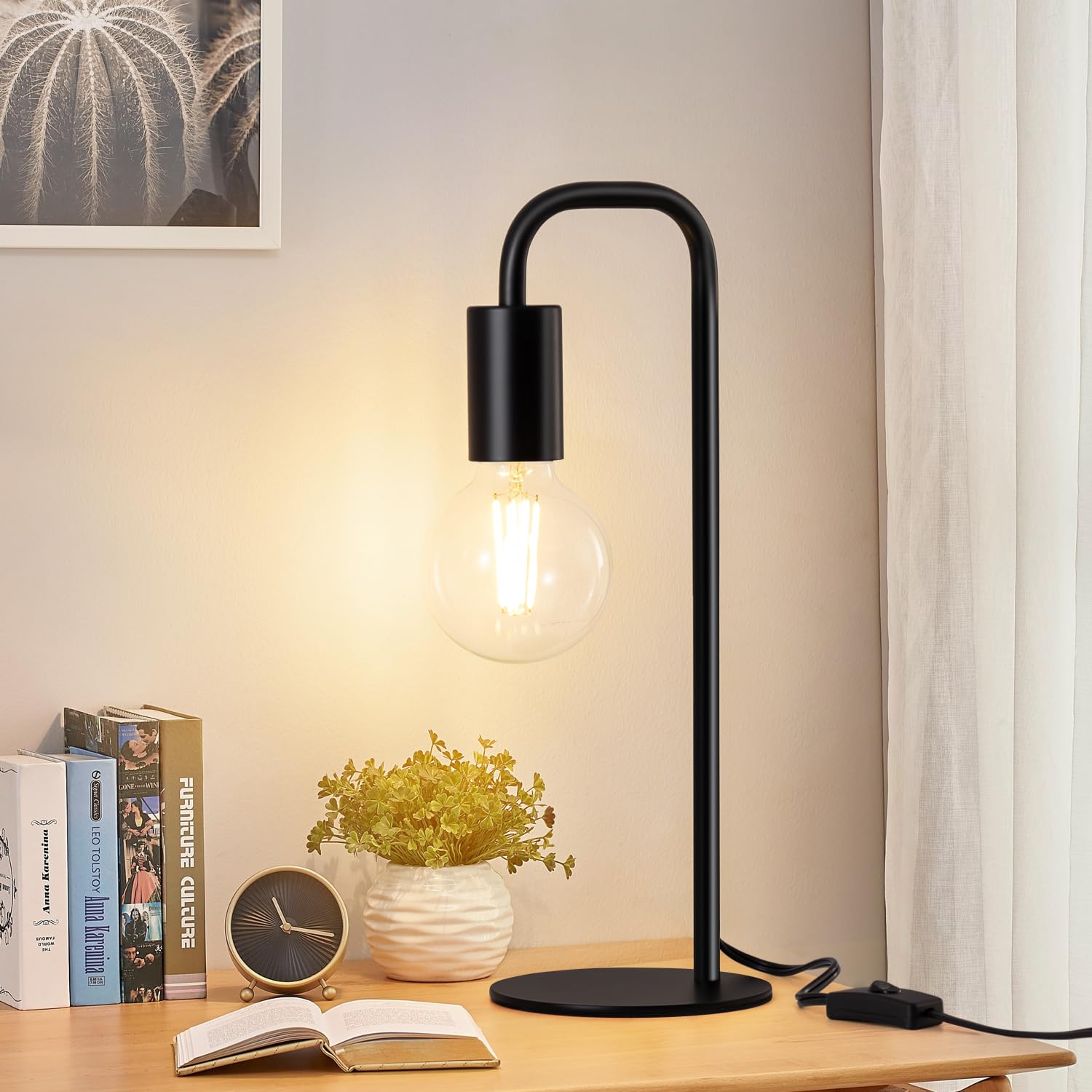 Iporovon Industrial Table Lamp For Bedroom, Bed Side Table Lamps For Nightstand With Wire Switch, E26 Socket Base, Modern Nightstand Lamp For Living Room, Reading, Office, Bulb Not Included