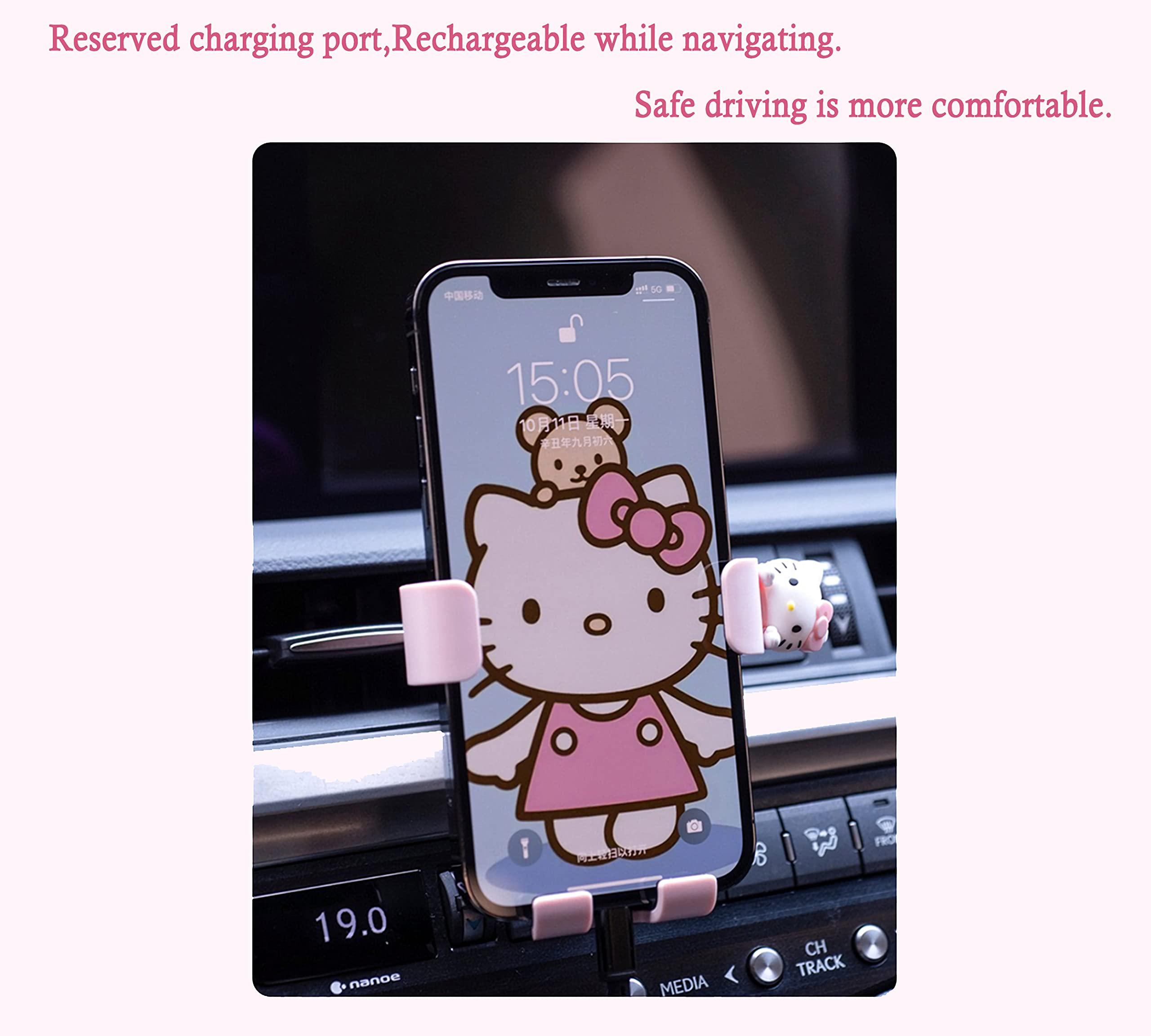 Wieezn Cute Phone Mount For Car, Pink Cat Air Vent Clip Car Phone Holder Mount Fit For All Cell Phone, Pretty Car Accessories For Women And Girls