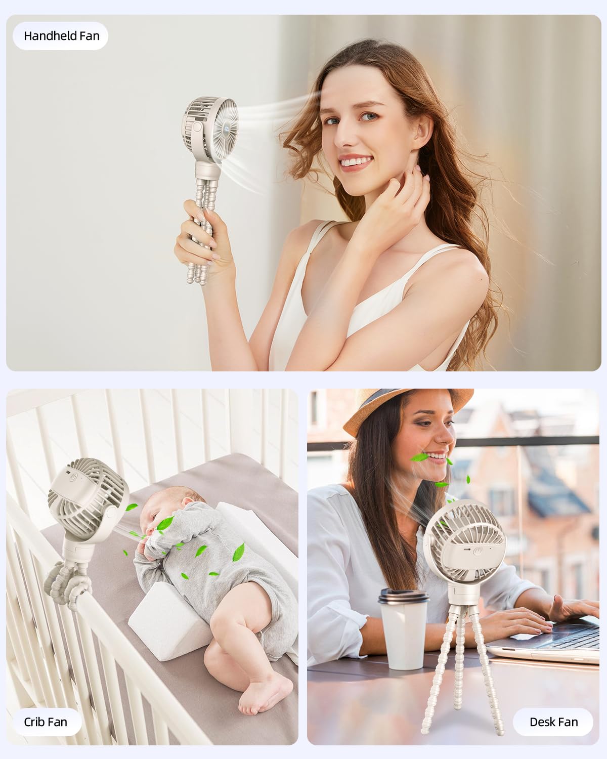 Kidee Portable Stroller Fan, Mini Baby Fan Battery Operated, Led Display With 3 Speeds, Small Clip