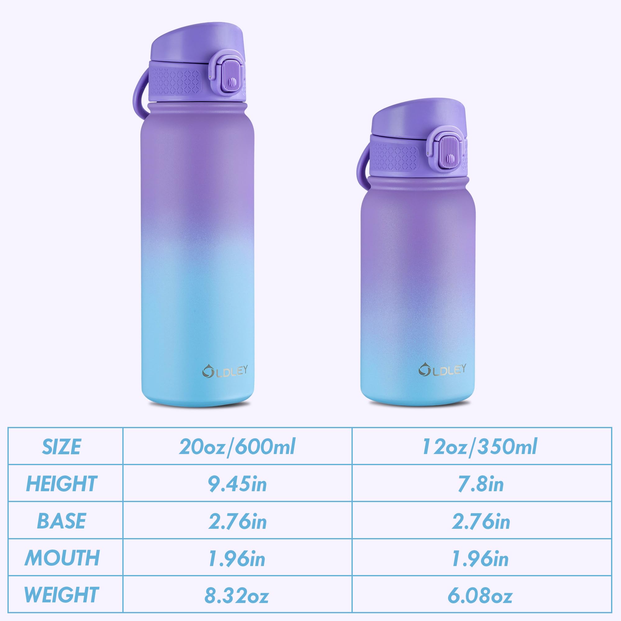 Oldley 12Oz Kids Water Bottle, Stainless Steel Insulated Water Bottle For Kids, With Straws Leak-Pr