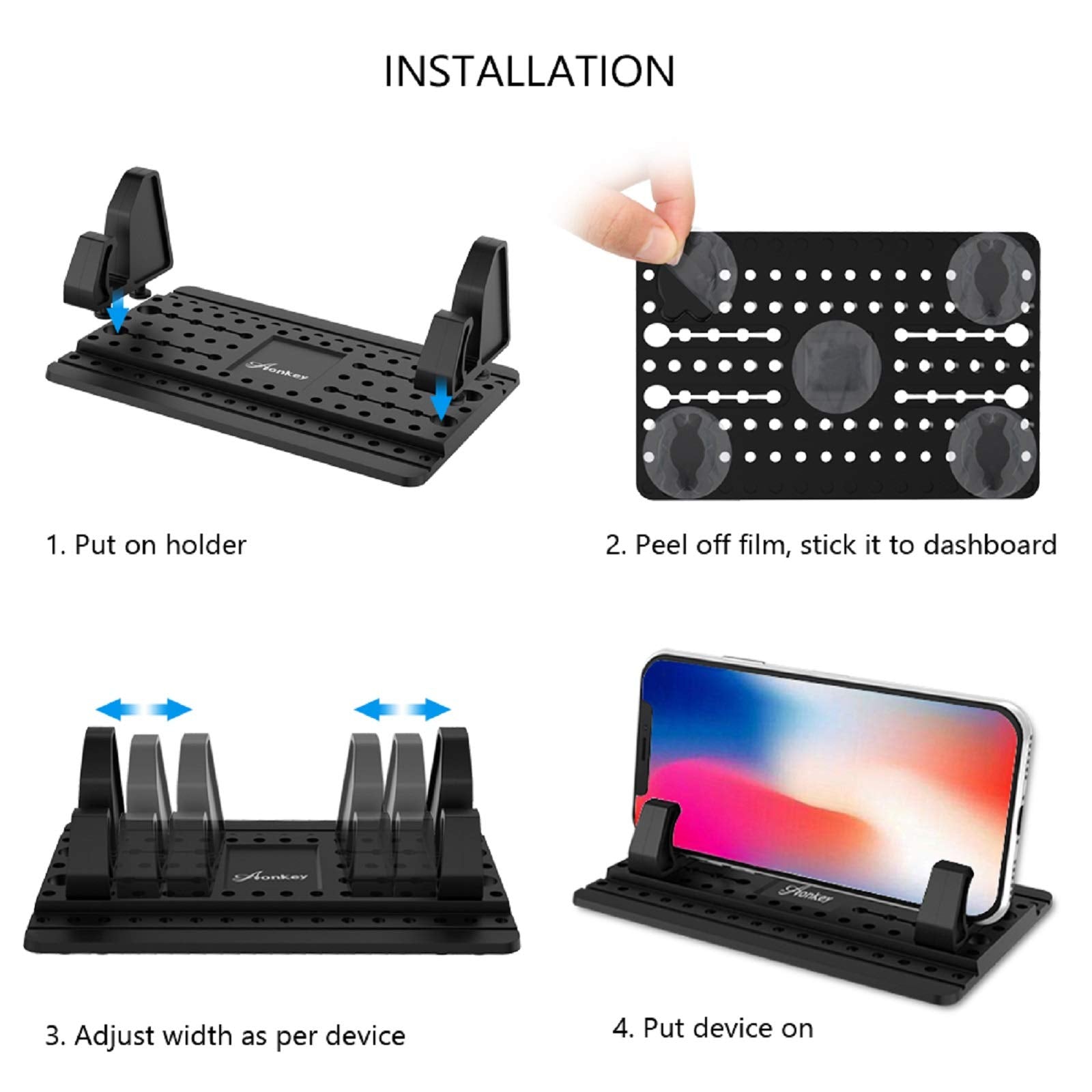 Aonkey Cell Phone Holder For Car, Dashboard Car Pad Mat Vehicle Gps Mount Universal Fit All Smartphones, Compatible With Iphone Xs/Xs Max Xr X 6S 7/8 Plus