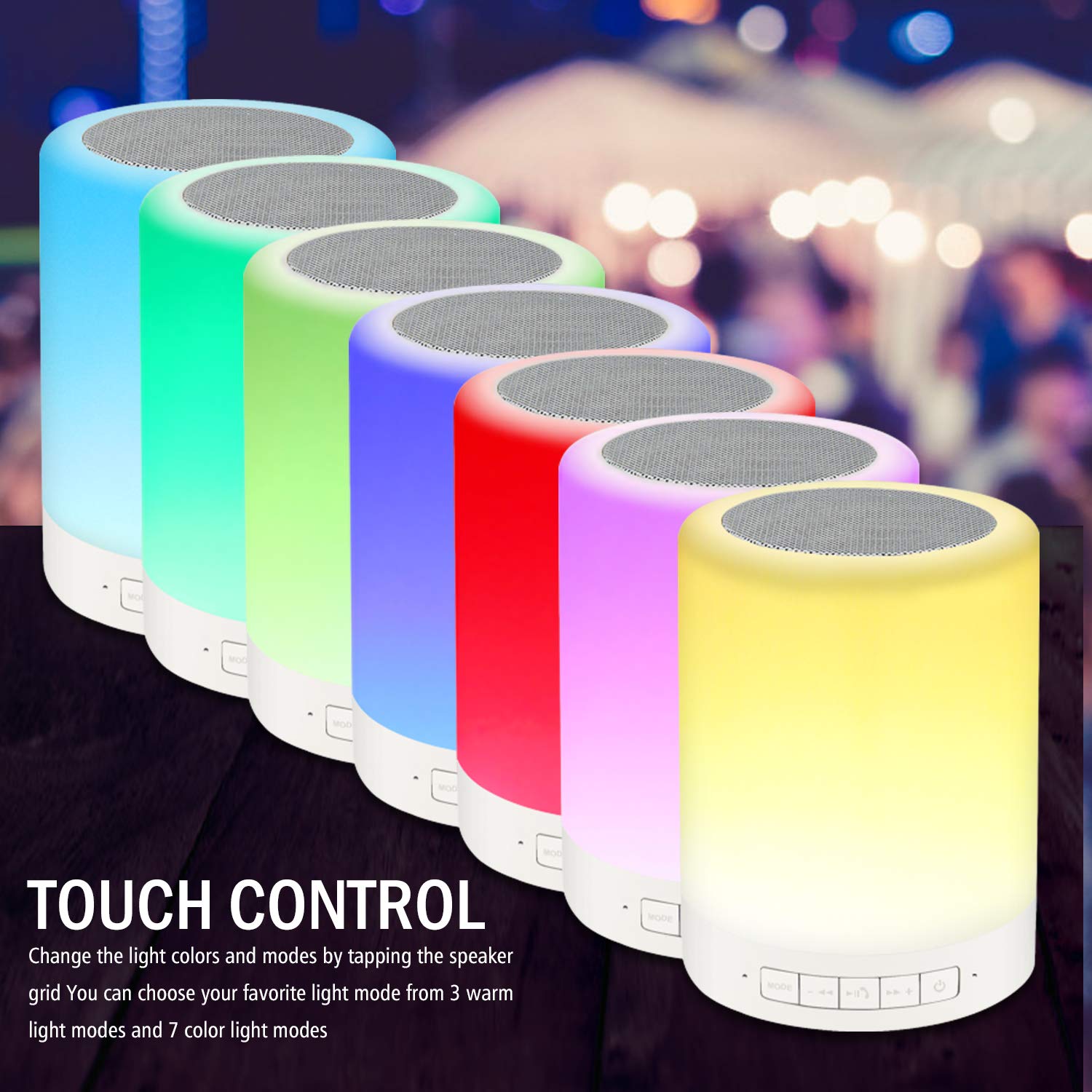 Ragzan Night Light Bluetooth Speaker Wireless Portable Smart Touch Control Bedside Table Lamp With Colorful Led, Best For Teens Kids Children Students Girlfriend Boyfriend Women Men