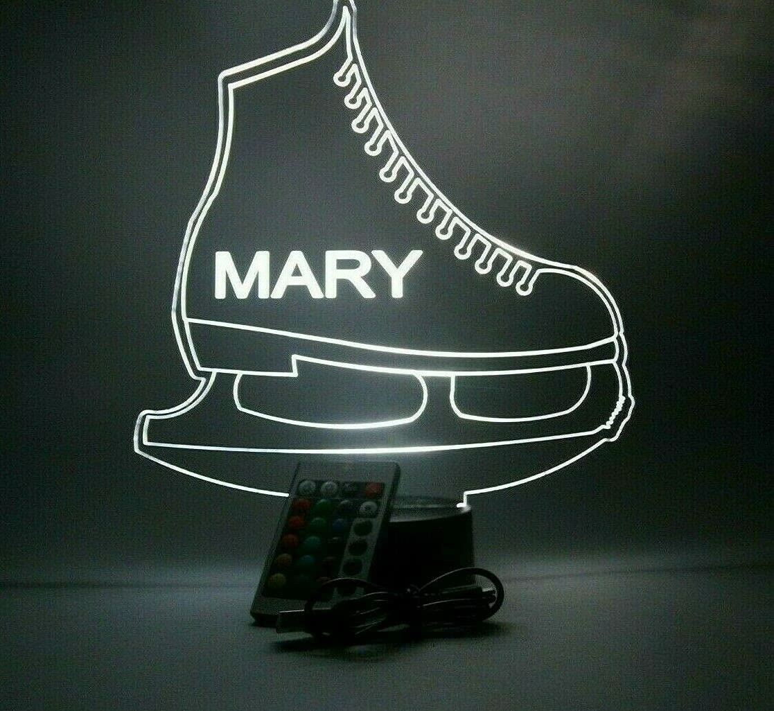 Mirror Mania Ice Skate Light Up Lamp Led Personalized With Name Night Light Engraved Figure Skating Skate Table Lamp, Our Custom Sports Feature With Remote, 16 Color Options, Dimmer, Engraved, Great