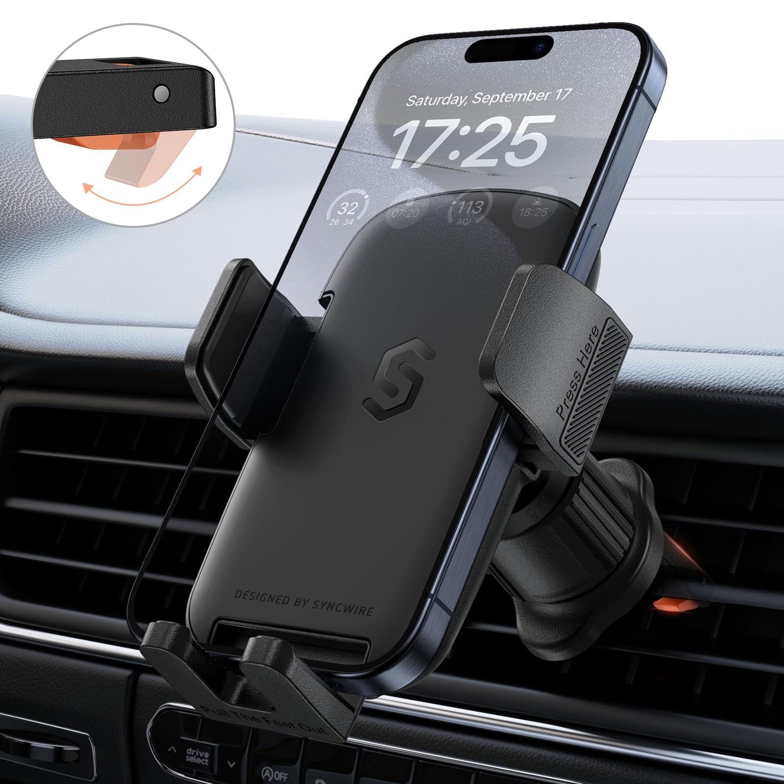 Syncwire Car Vent Phone Mount, [Big Phone Friendly] Hands- Car Phone Holder For Iphone 16/15/14/13/12 Series & All Phones, Cell-Phone Automobile Cradles Universal
