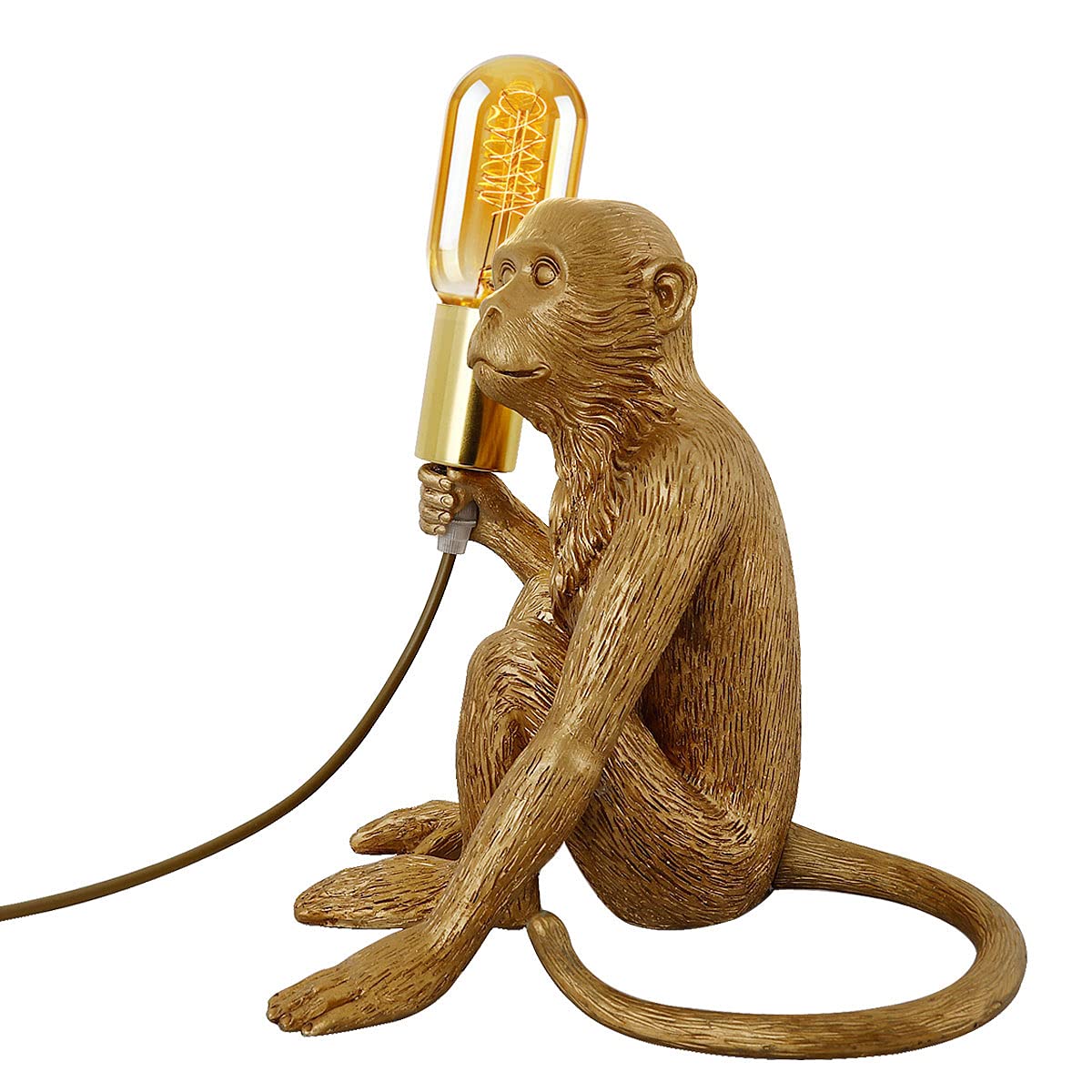 Jorunhe Bedside Table Lamp, Resin Monkey Table Lamp, Creative Desk Lamp Lighting Fixture For Living Room, Bedroom, Office, And College Dorm (Gold)
