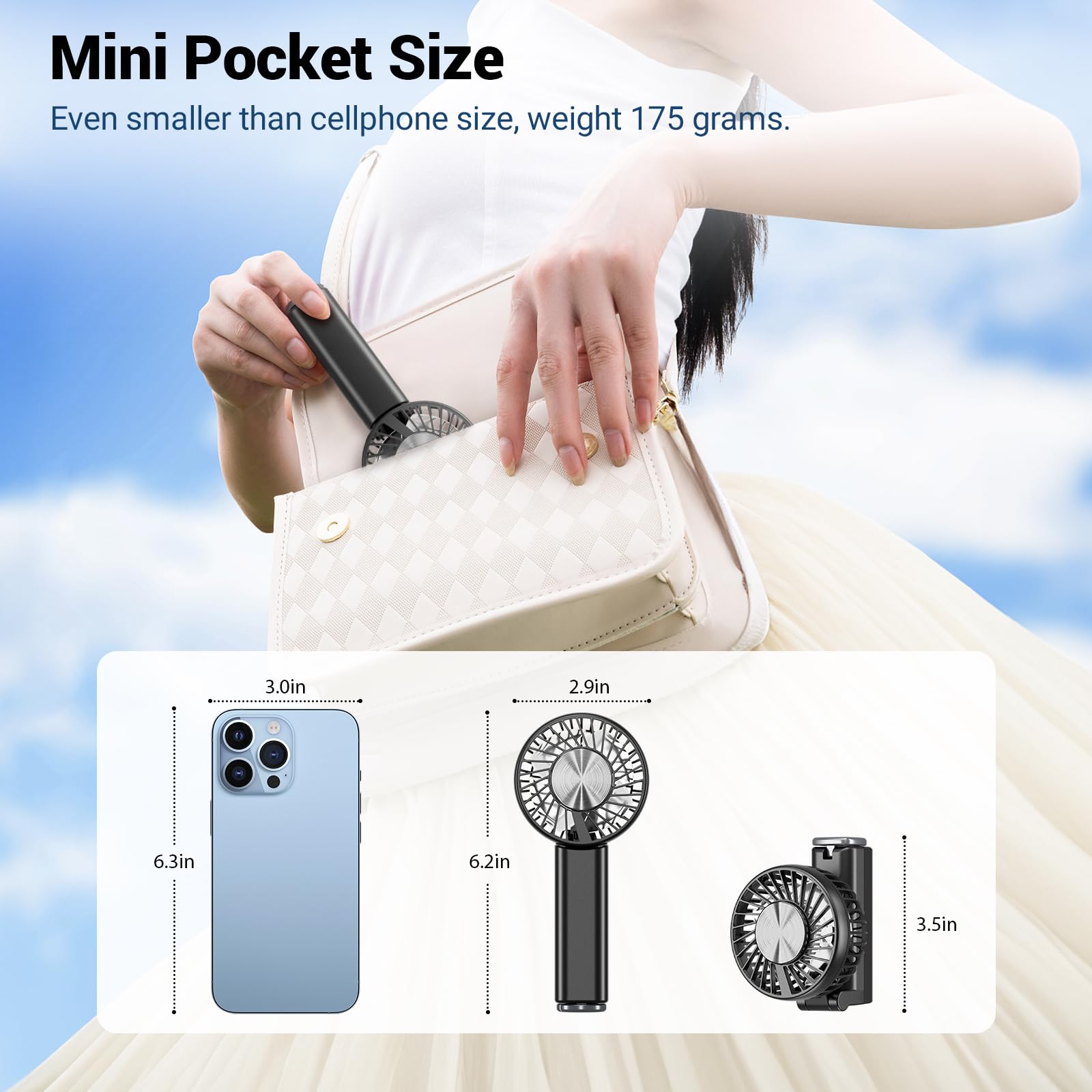 Handfan 5000Mah Handheld Cooling Fan, Mini Portable Ac Fan Rechargeable, Pocket Ice Fan, Foldable