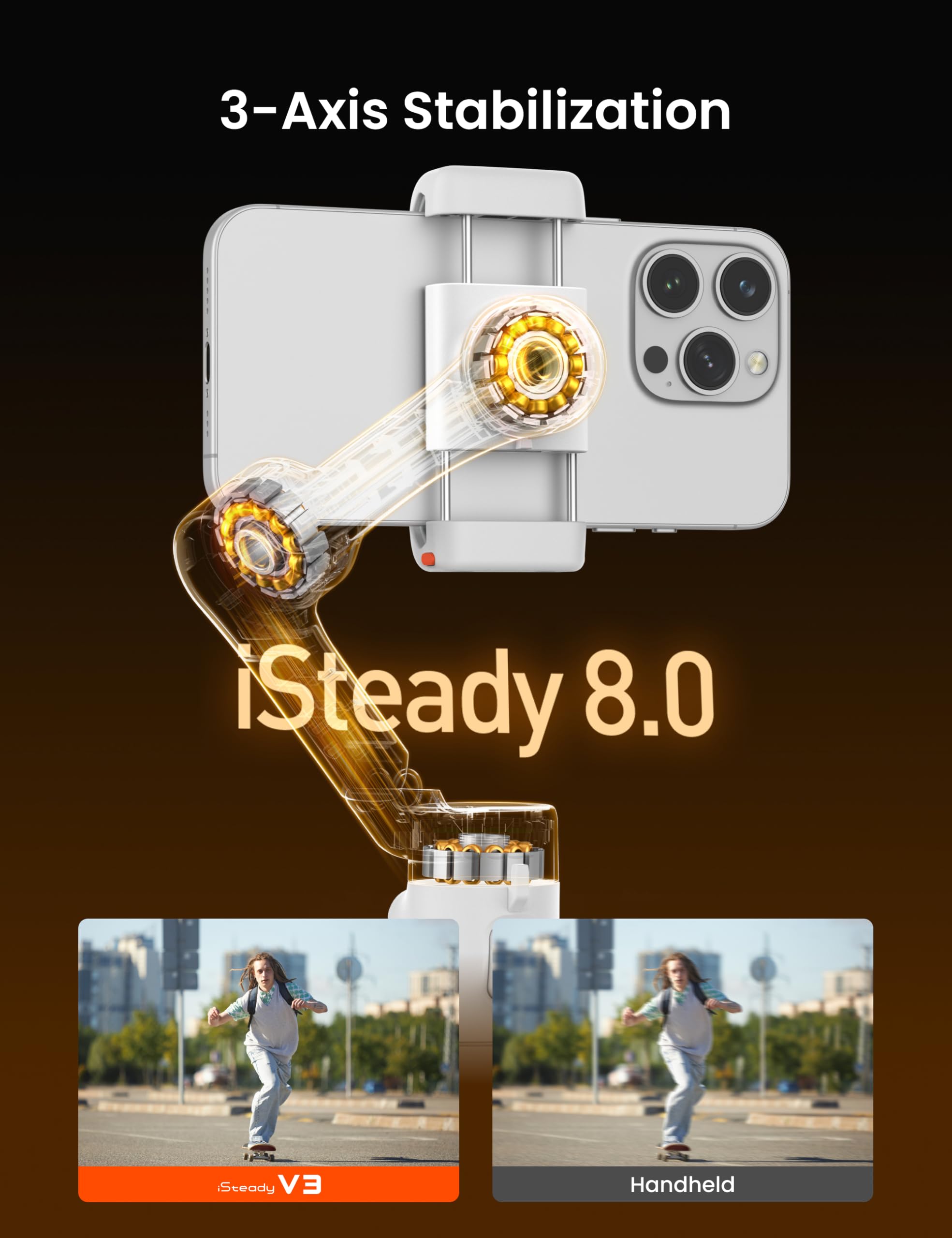 Hohem Isteady V3 Phone Gimbal Stabilizer, Magnetic Ai Tracking Sensor With Fill Light, Detachable Remote Control, Built-In Extension Rod And Tripod, Foldable 3-Axis Stabilization Gimbal, White