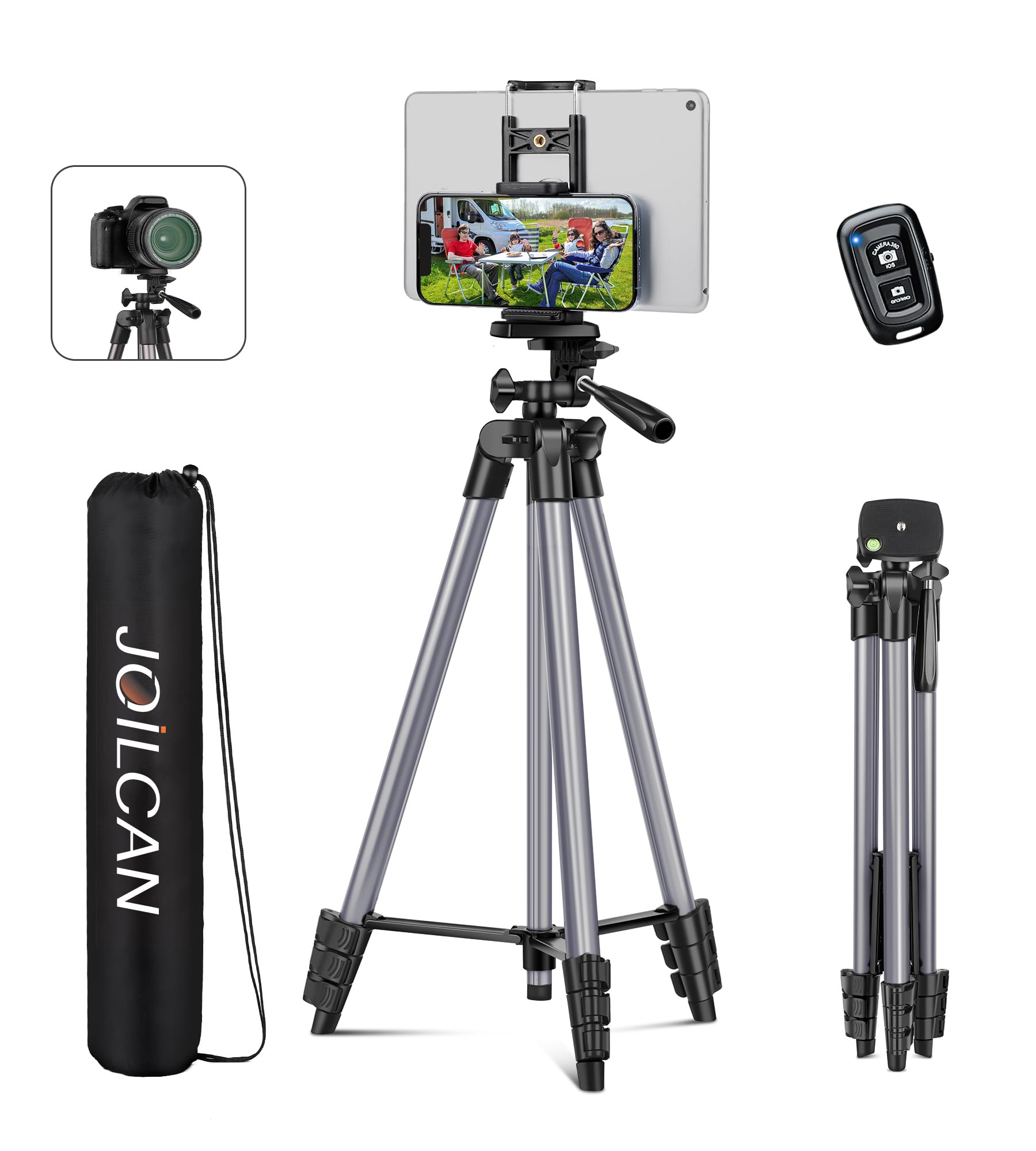 Joilcan 67" Tripods Camera Tripod, Phone Tablet Tripod For Video Recording Vlog Photo With Remote Carry Bag, Aluminum Lightweight Travel Tripods