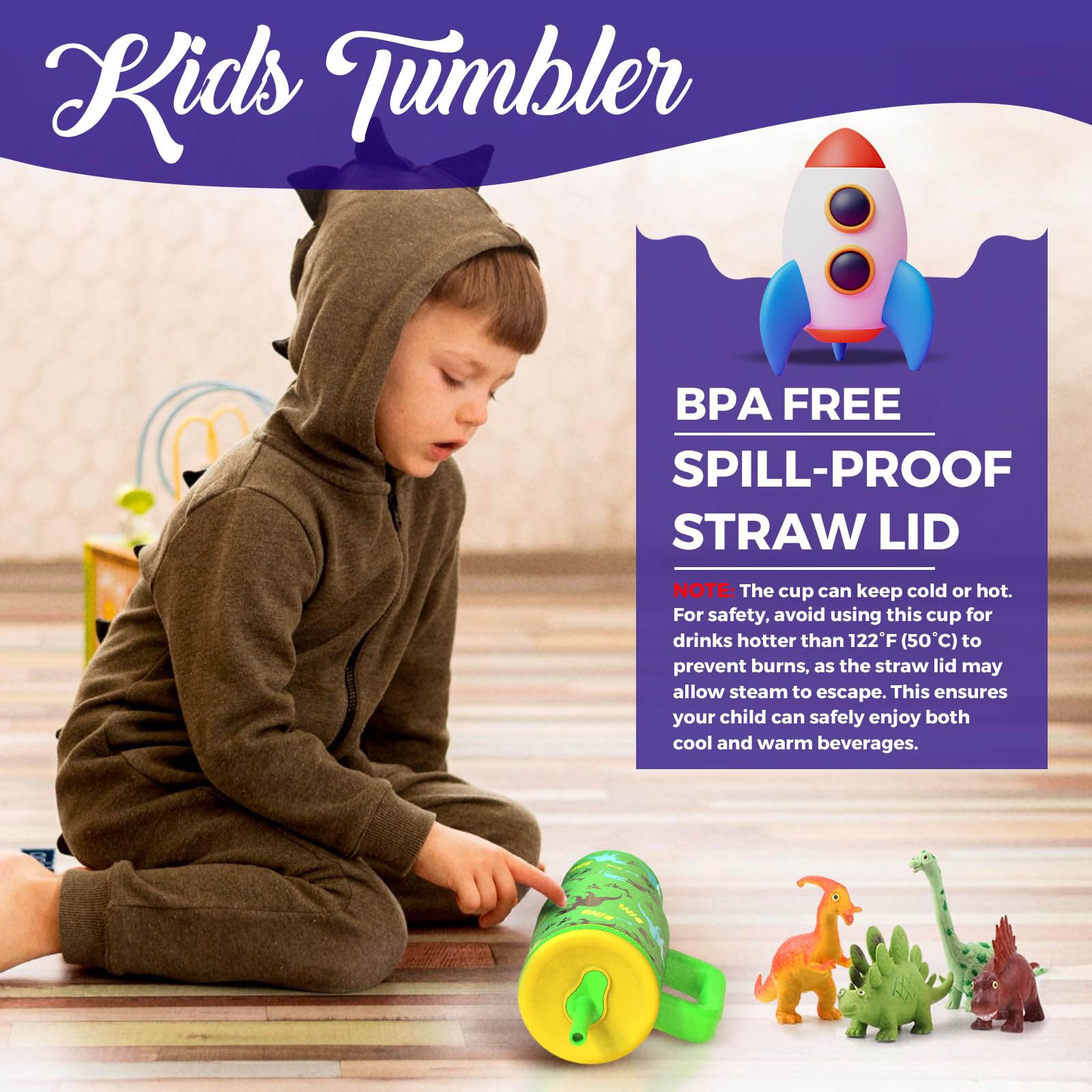 Kids 24 Oz Tumbler With Handle, Leak-Proof Screw-On Lid With Removable Silicone Straw, Spill Proof